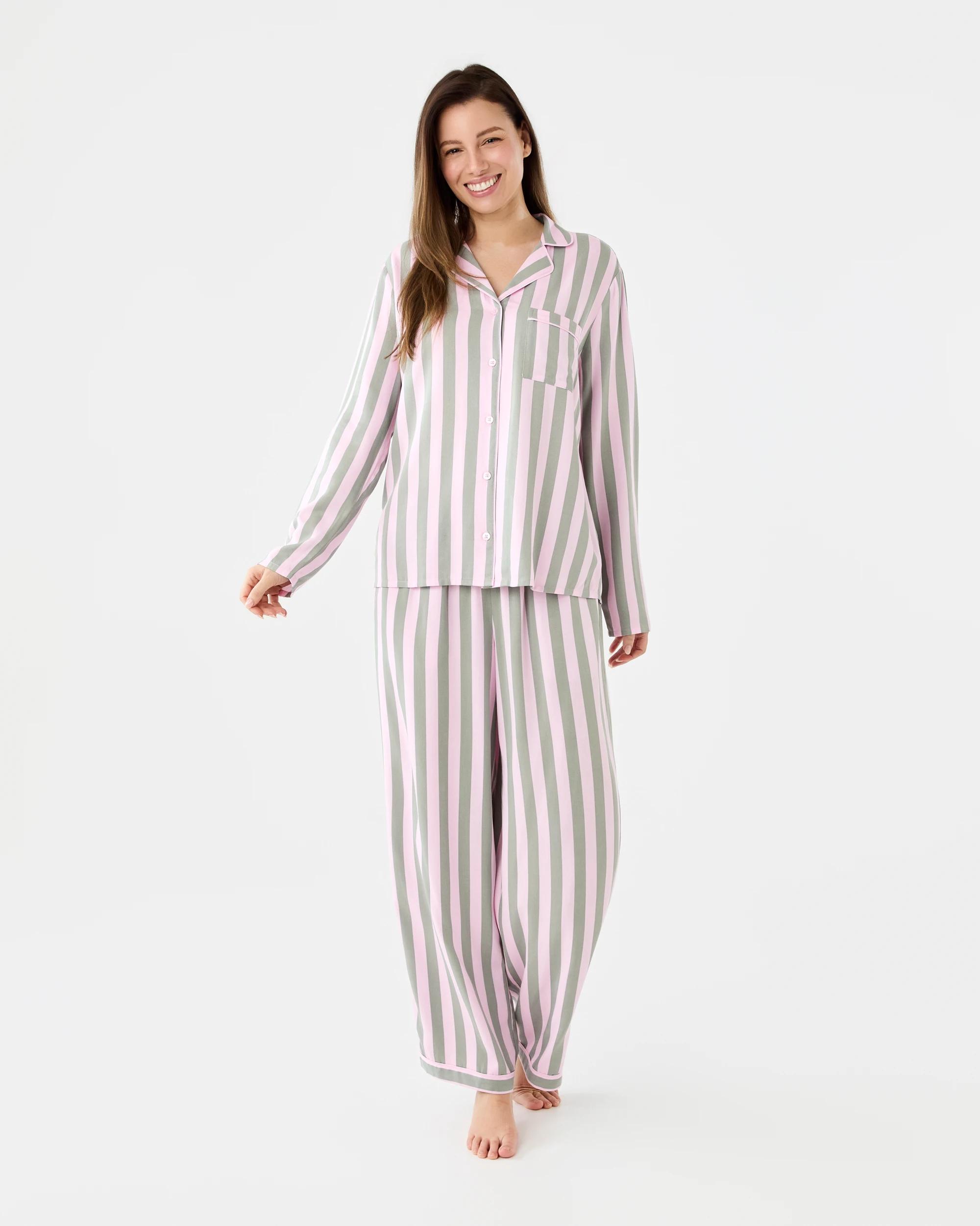 1 Long Sleeve Viscose Twill Pyjama Set Candy Strp, 1 of 7