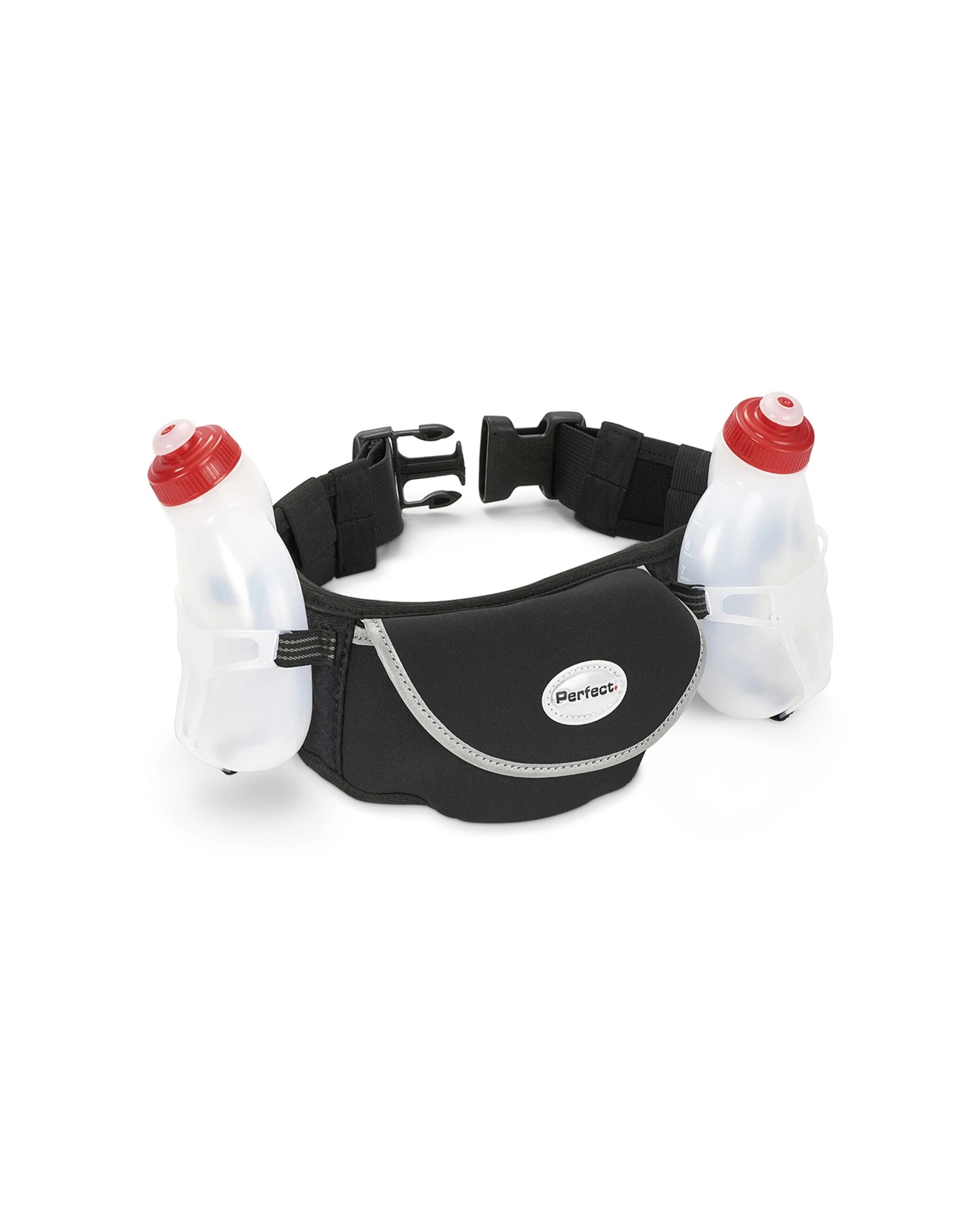 1 Perfect Fitness Dual Hydration Belt Waist Bag 2x 10oz Bottles For Running - Black, 1 of 3