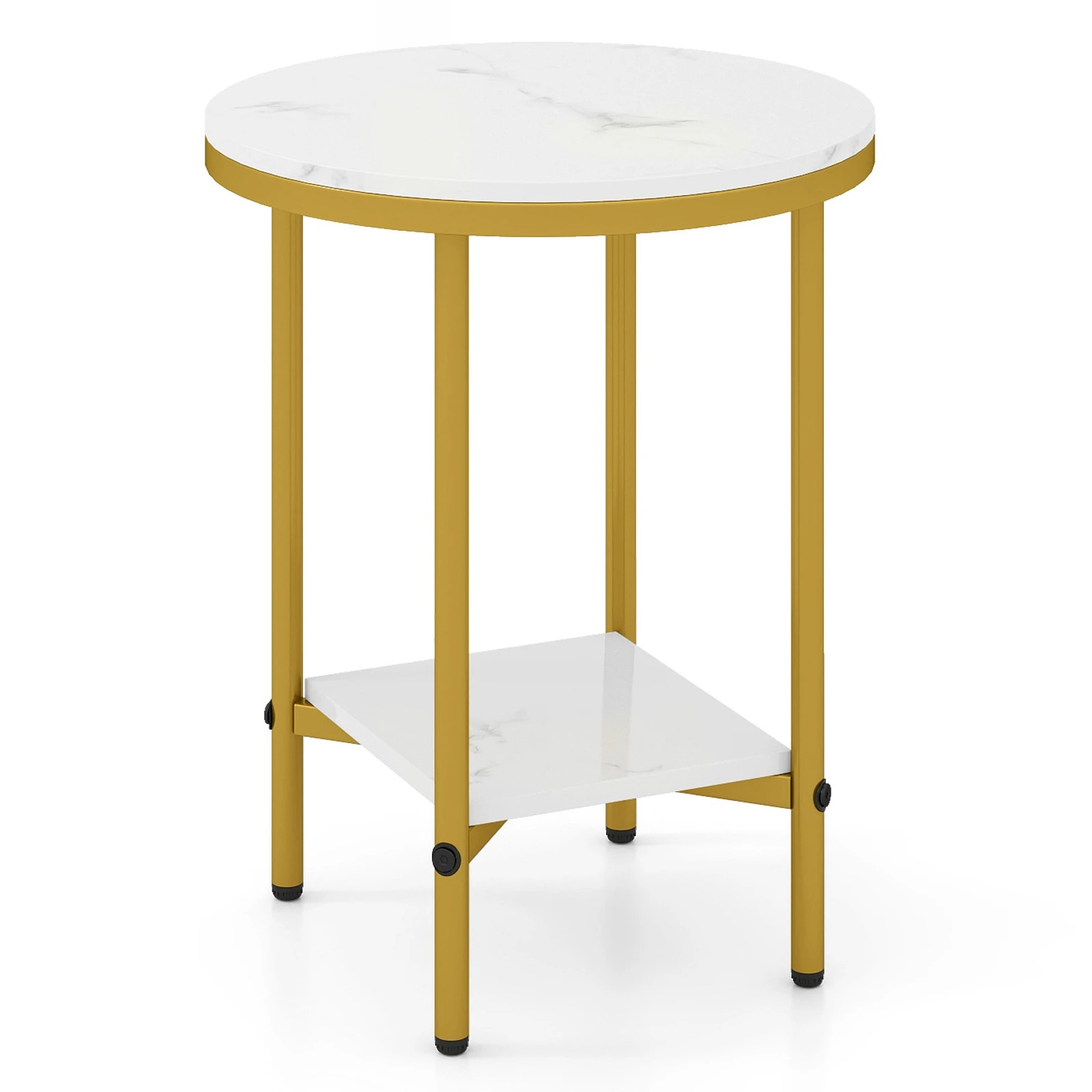 1 Costway 2-Tier Modern End Side Table Faux Marble Top Accent Table Nightstand, 1 of 5