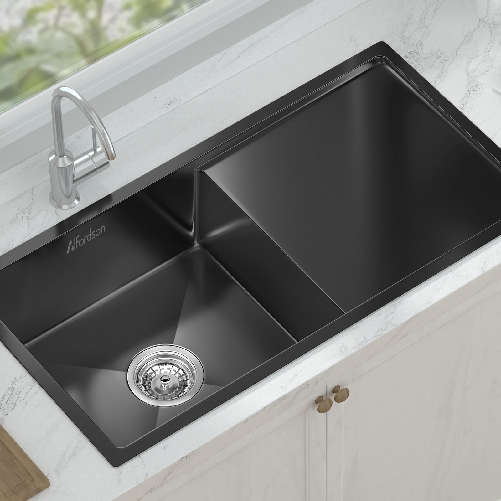 3 Alfordson Kitchen Sink 87x45cm Stainless Steel Basin Single Bowl - Black, 3 of 9