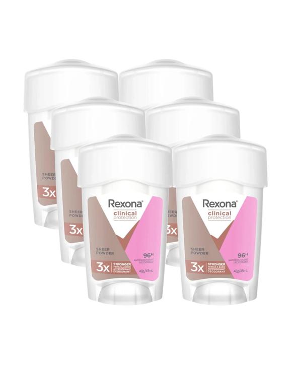 6 x Rexona Clinical Protection 96H Sheer Powder Antiperspirant Cream Deodorant 45mL