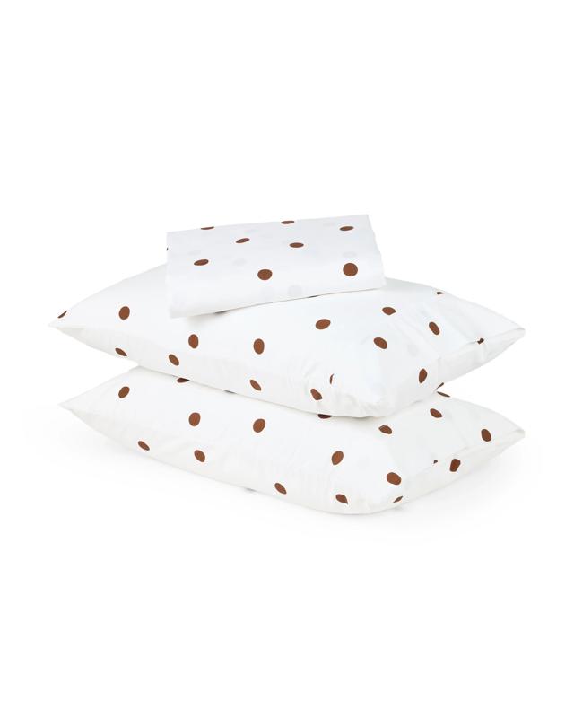 250 Thread Count Polka Dot Cotton Sheet Set - Queen Bed, Off White and Choco