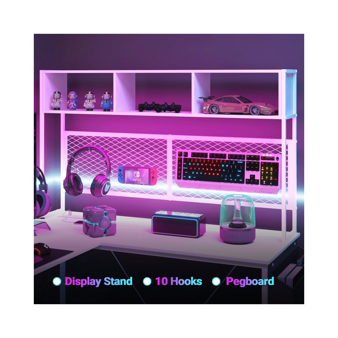 8 Advwin 170cm L Shaped Gaming Desk With Led Lights & Power Outlets Reversible Storage Shelf Computer Corner Desk White, 8 of 10