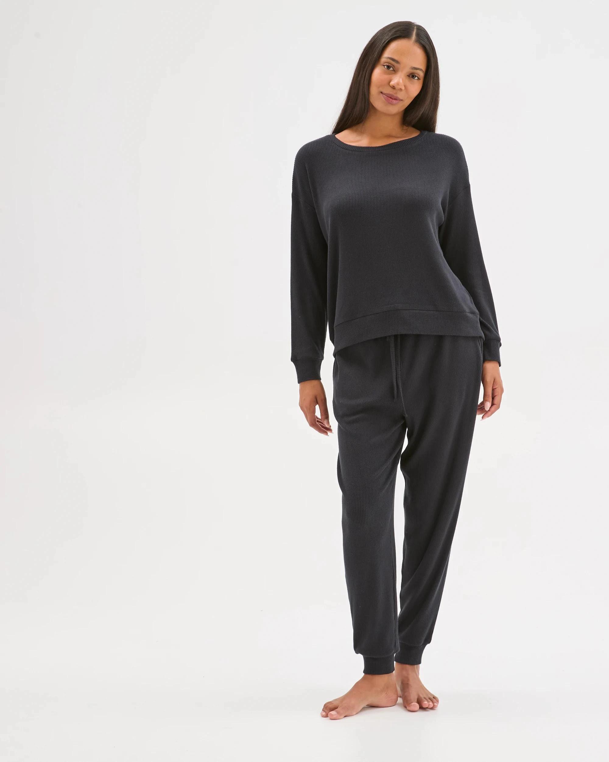 1 Target Woman Cosy Rib Sleep Jogger Pants BLACK, 1 of 5