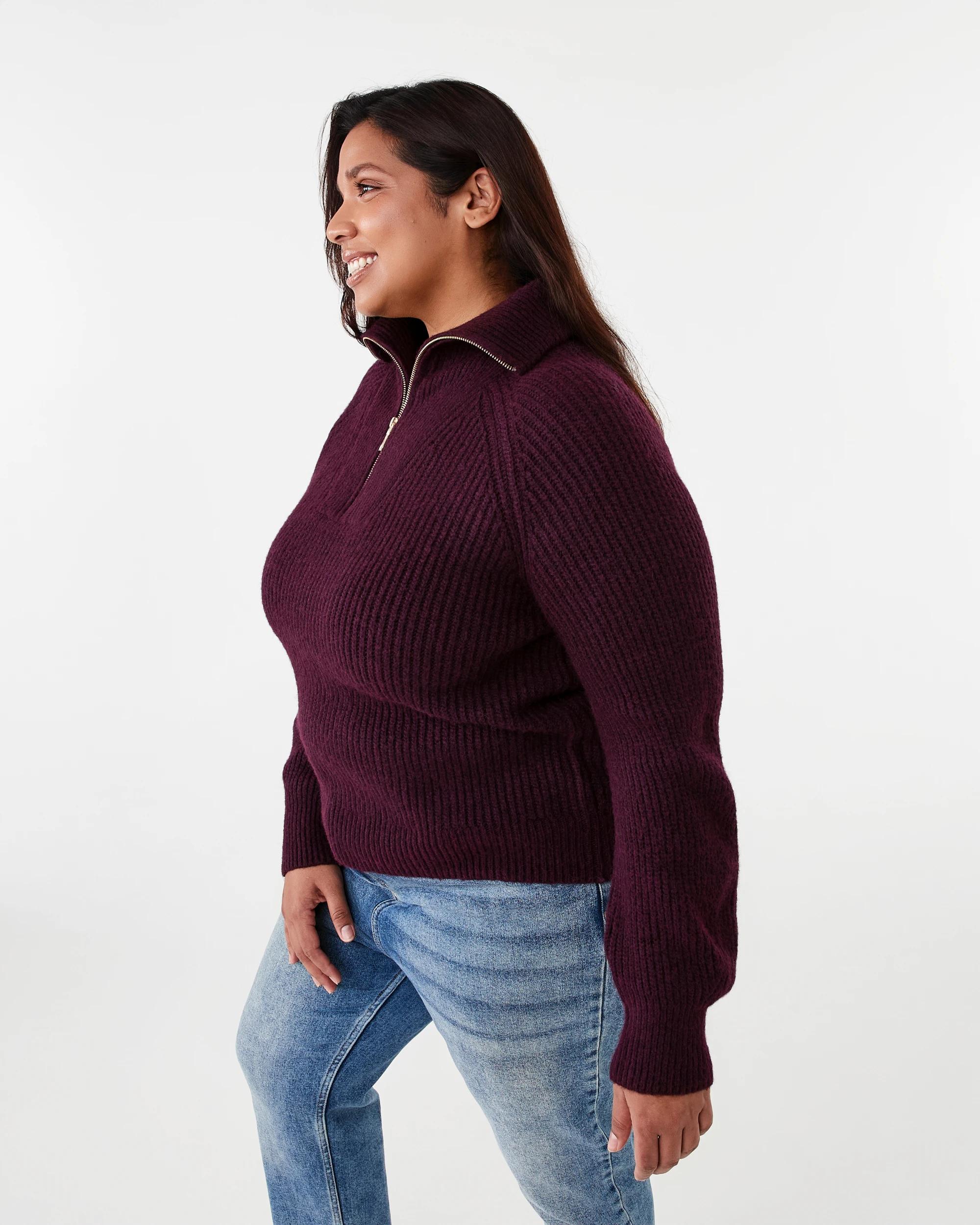 2 Curve Quarter Zip Cable Knit Jumper Prt Royal, 2 of 6