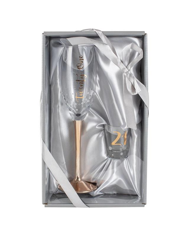 Twenty One Rose Gold Champagne Glass & Shot Glass Set Drinking Cups Gift Box Set
 - 
