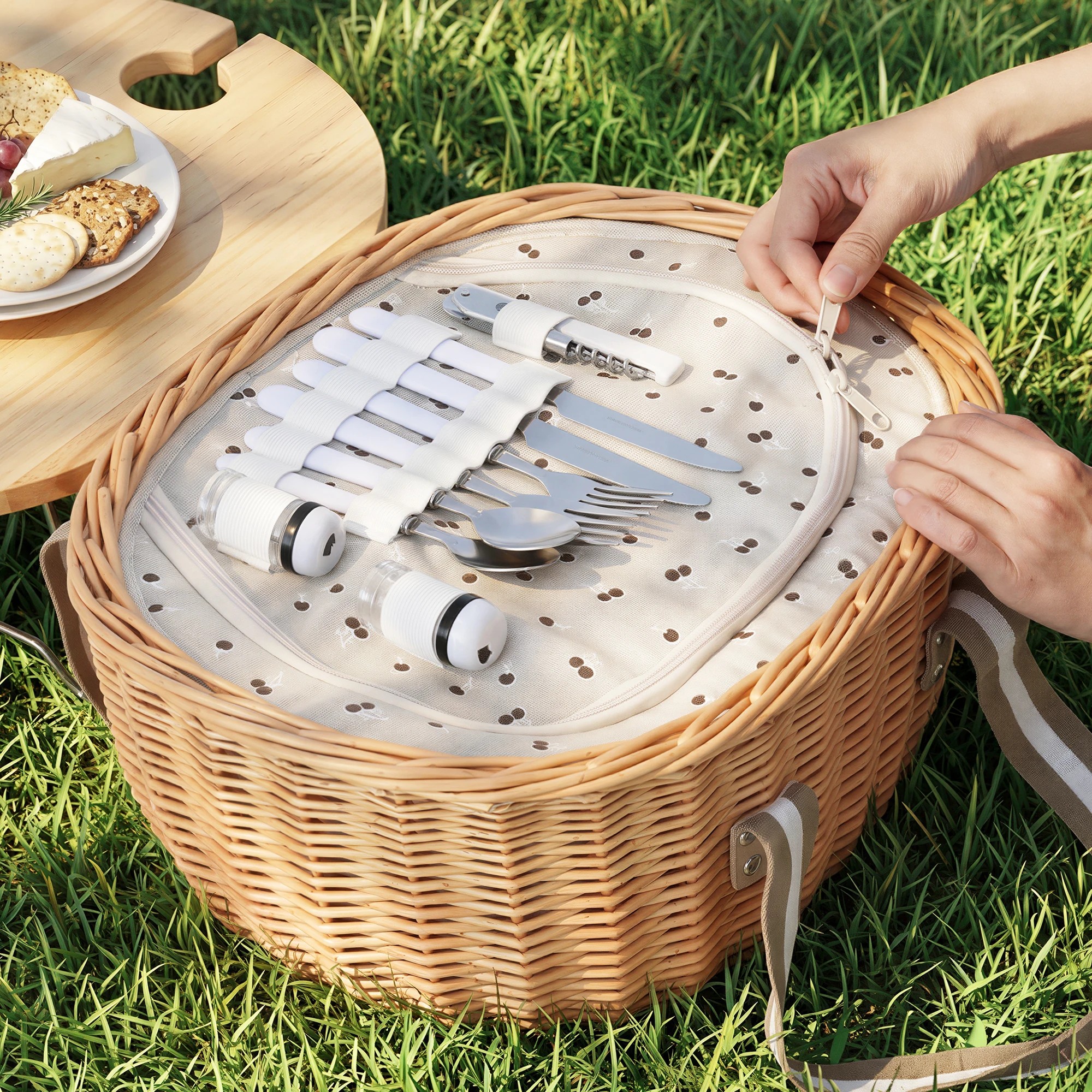 5 Alfresco 2 Person Insulated Picnic Basket Set with Foldable Wood Table - Multi, 5 of 8