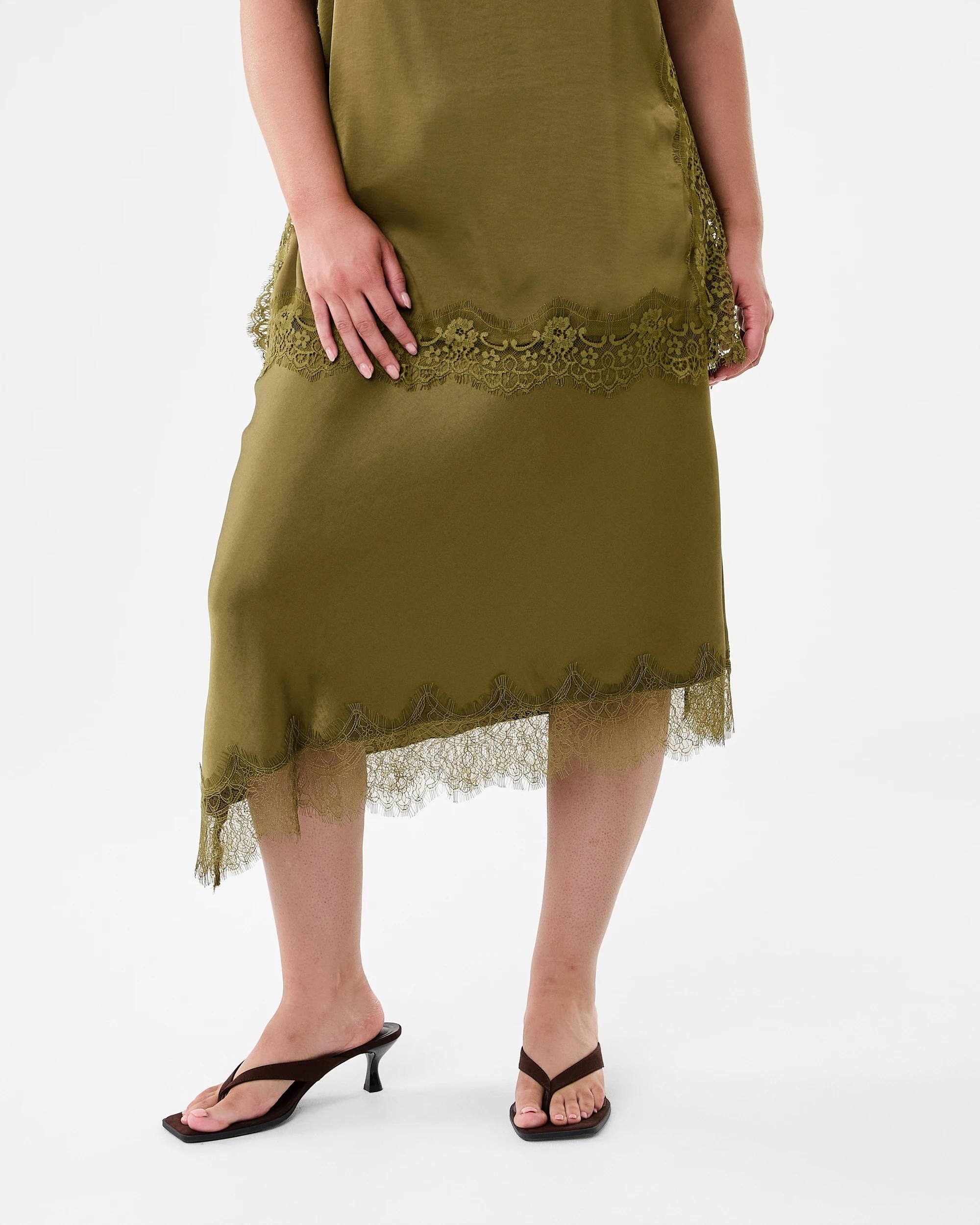 1 Lace Trim Satin Skirt Charte Grn, 1 of 6