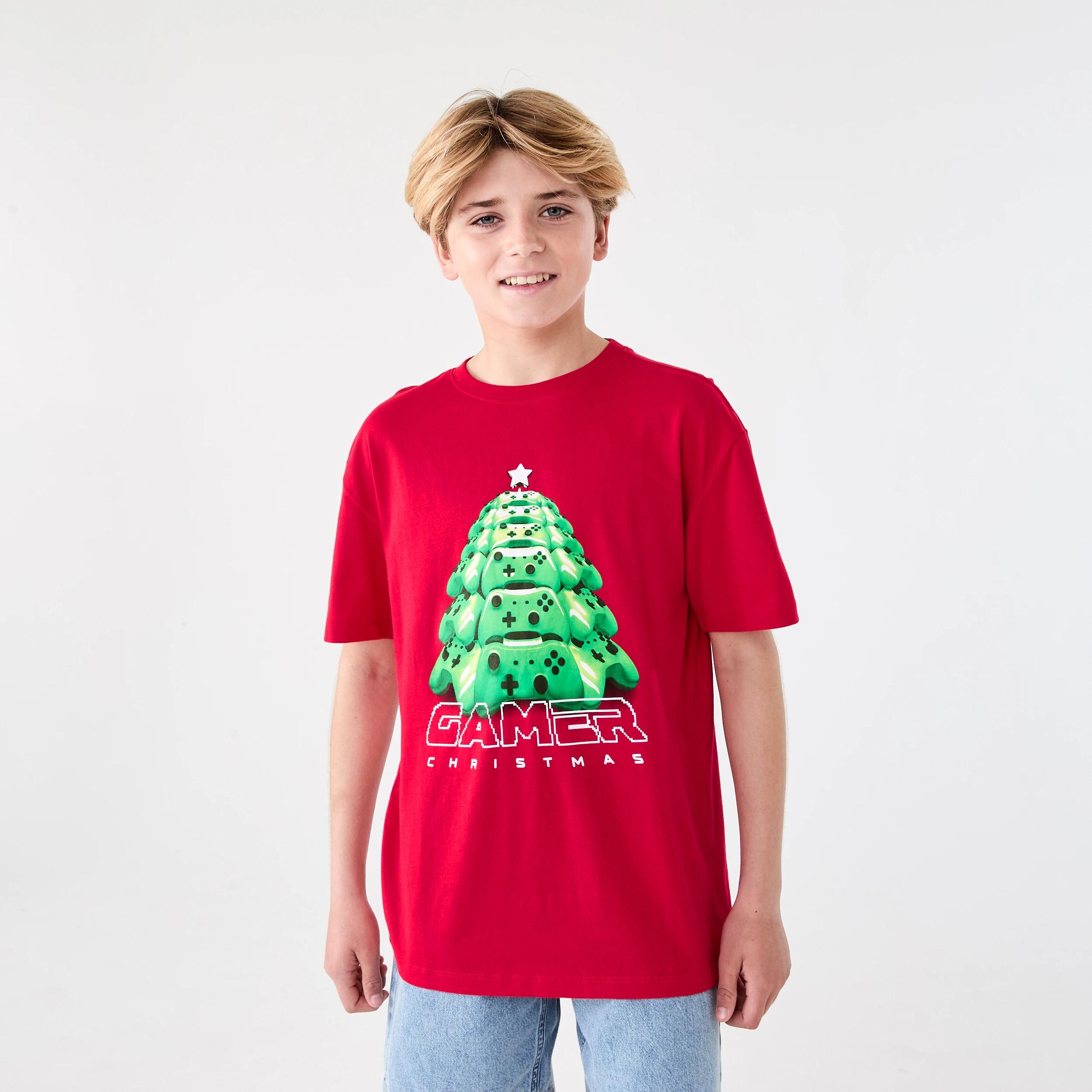 1 Christmas Short Sleeve Graphic T-shirt Red Gaming, 1 of 6