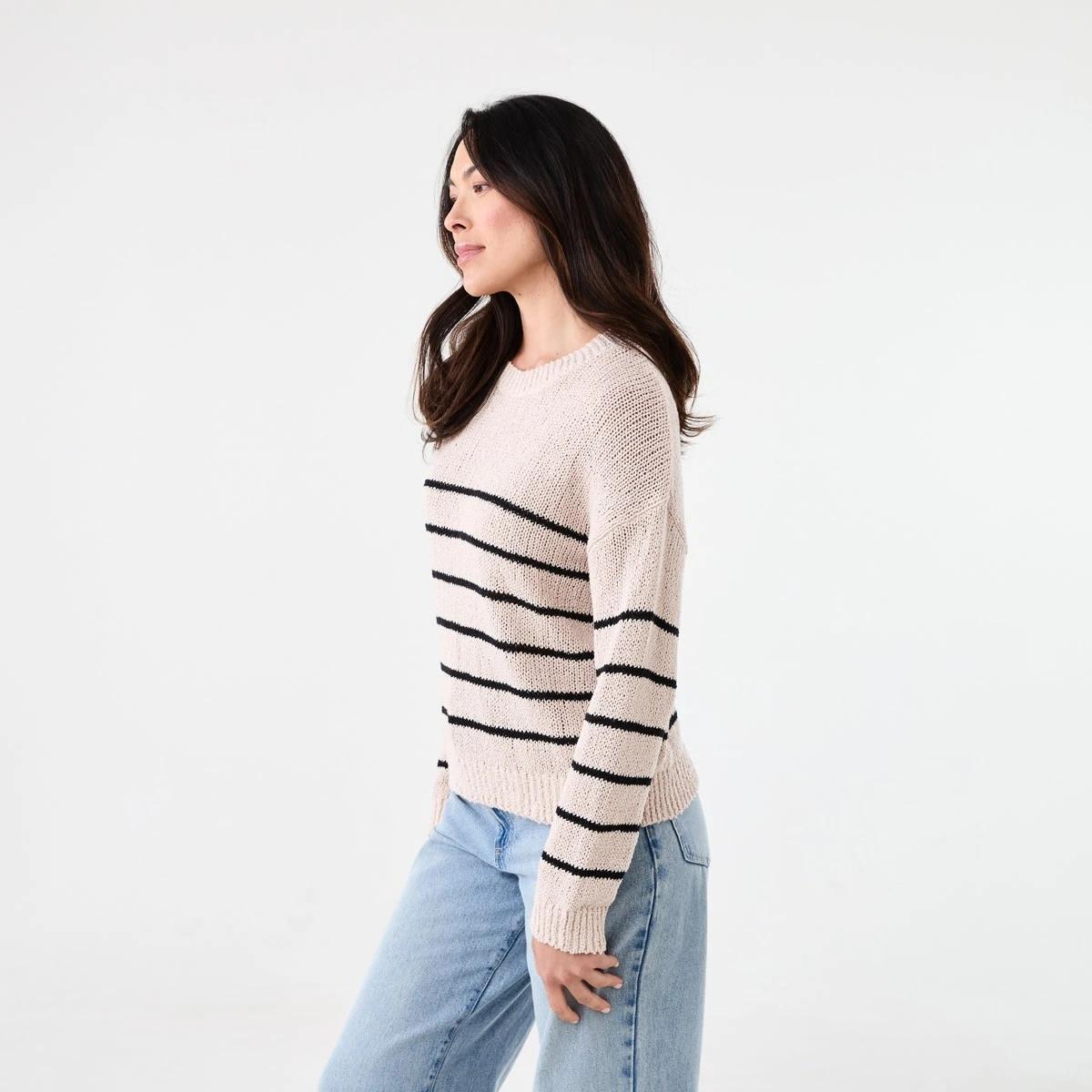 2 Cotton Slub Crew Jumper Bge Bk Stp, 2 of 5
