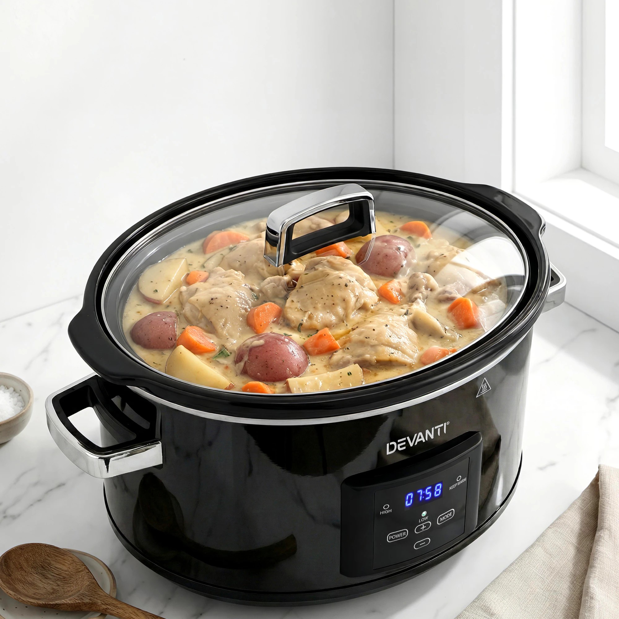 4 Devanti 8L Slow Cooker Electric Multi Cooker with 3 Heat Settings and Keep Warm - Black, 4 of 9