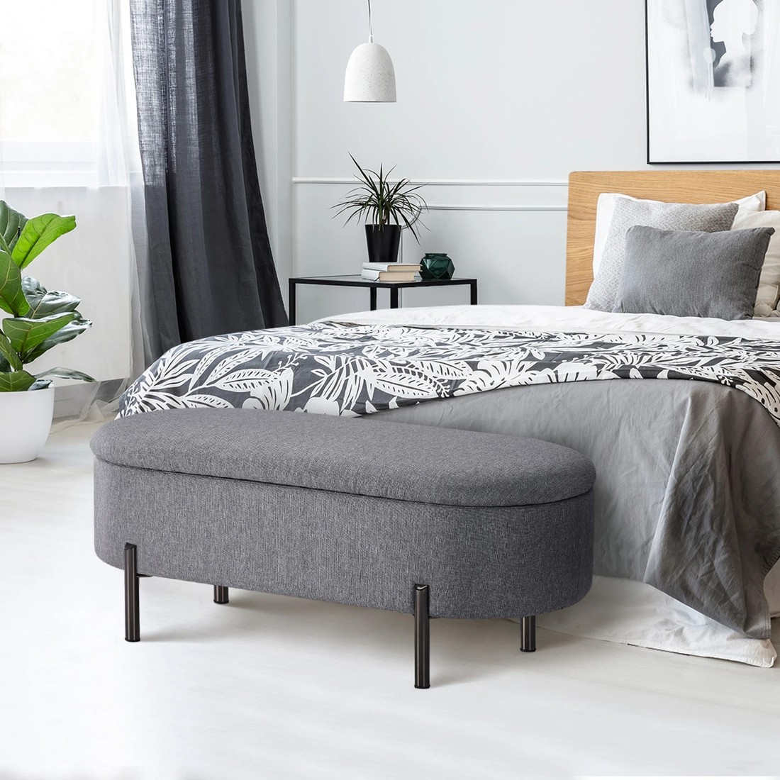 3 Oikiture Storage Ottoman Bench Oval Footstool Blanket Box Chest Toy Linen
 - Grey, 3 of 10