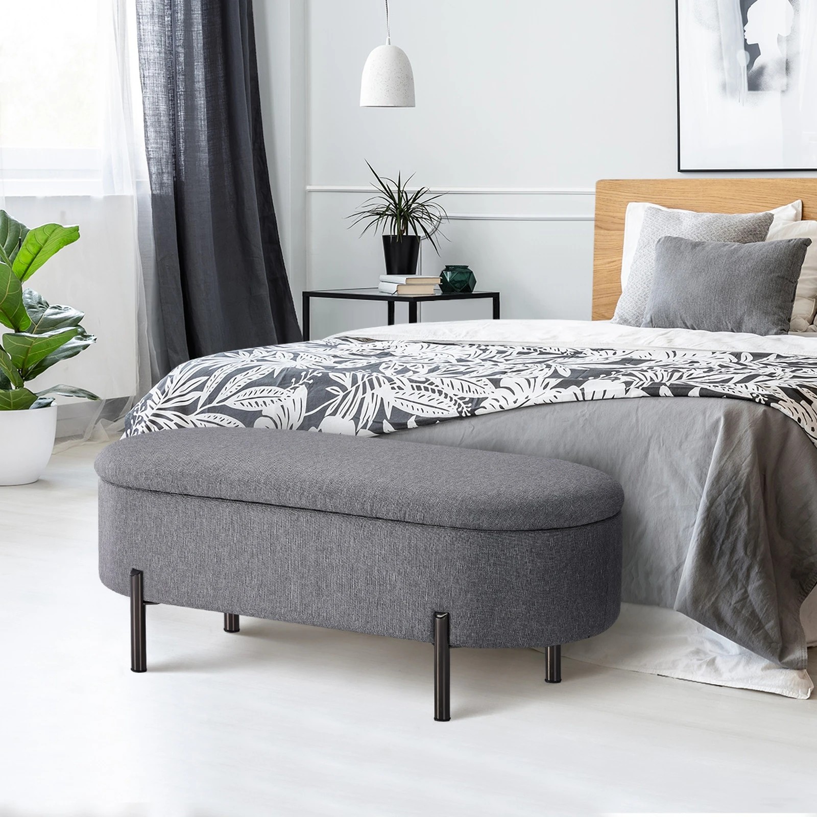 3 Oikiture Storage Ottoman Bench Oval Footstool Blanket Box Chest Toy Linen
 - Grey, 3 of 10