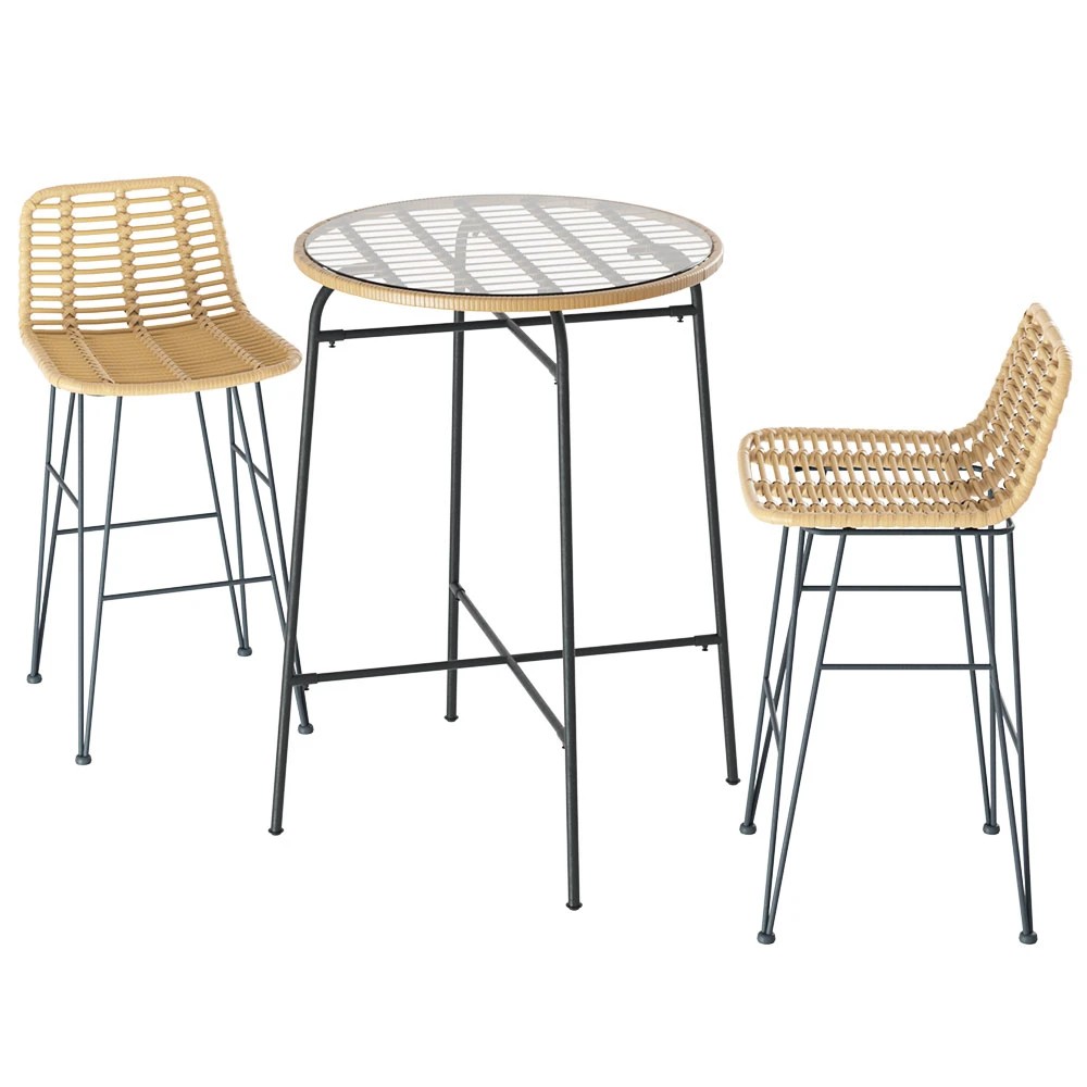1 Gardeon 3-Piece Outdoor Bar Set Wicker Table Chairs Patio - Multi, 1 of 5