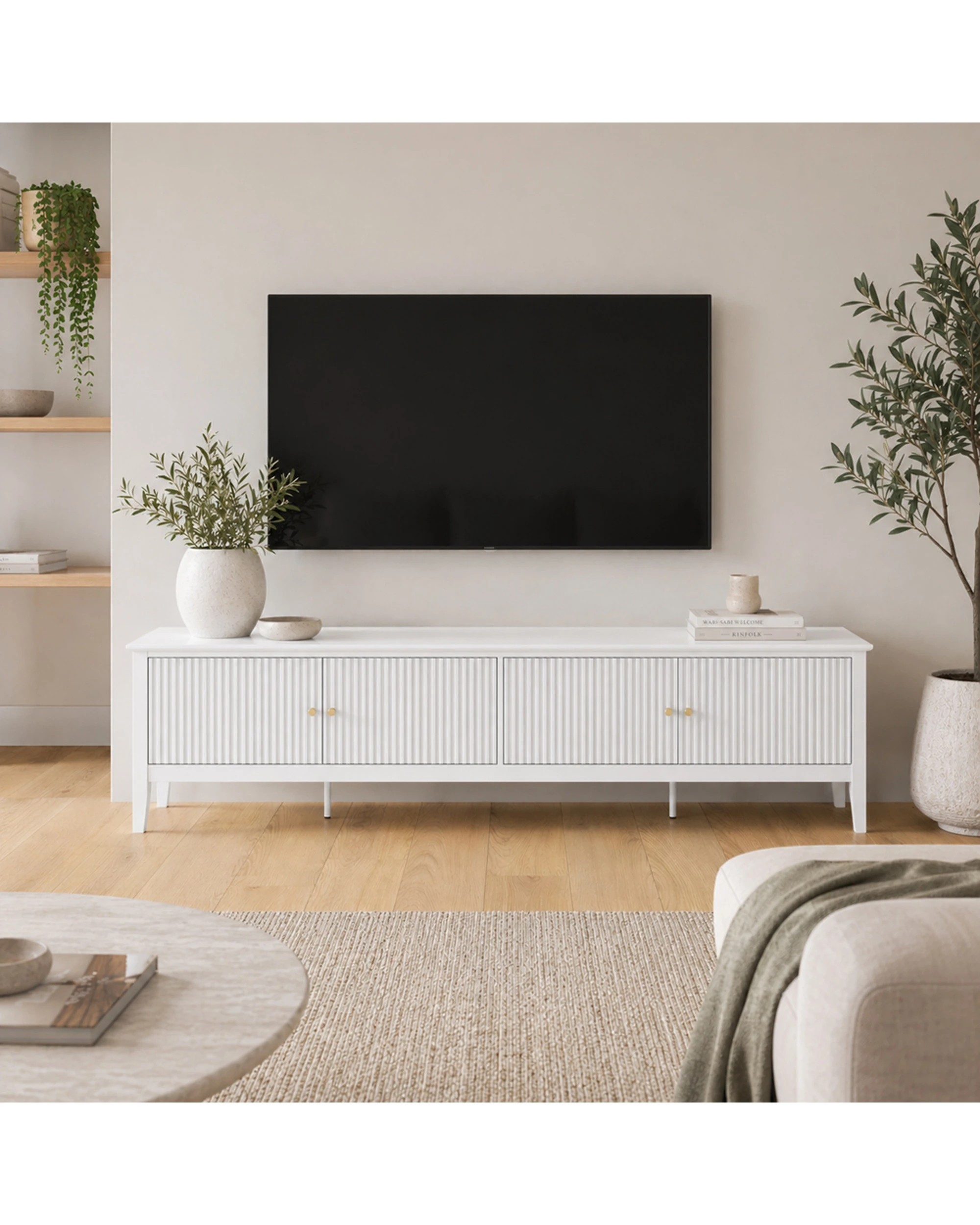 7 Alpine Bay Zara Fluted 4 Door Entertainment Unit MDF - White, 7 of 8