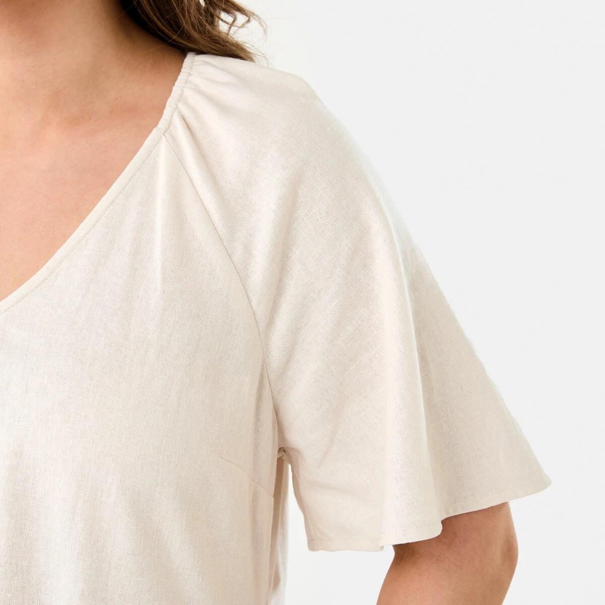 7 Short Sleeve Linen Blend Tiered Mini Dress NATURAL BEIGE, 7 of 10