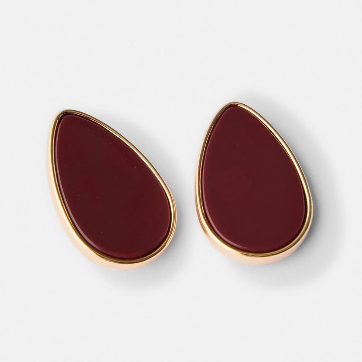 3 Stud Earrings - Red and Gold Tone Red, 3 of 5