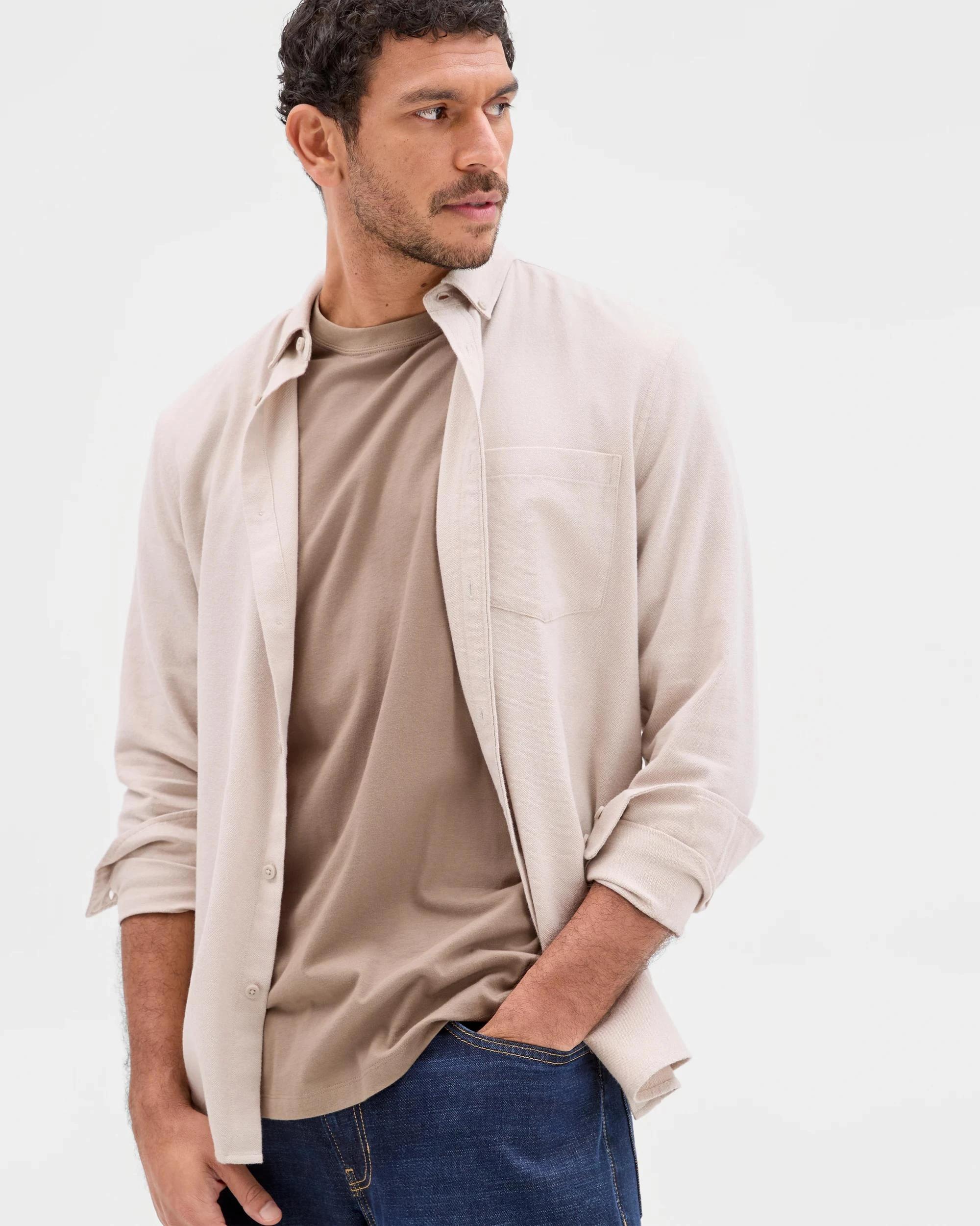 3 Target Australian Cotton Long Sleeve Oxford Shirt STONE, 3 of 6