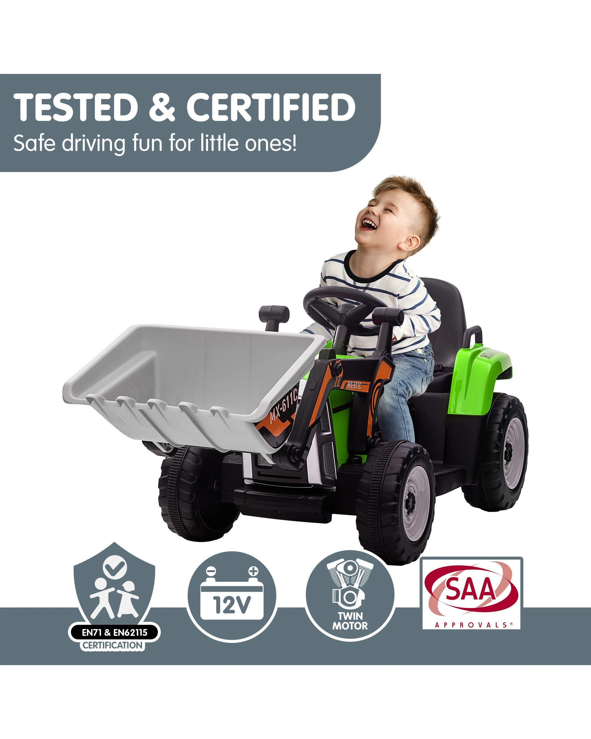 8 Kahuna MX-611C Kids Electric Ride On Car Tractor Digger Loader Grey, 8 of 10