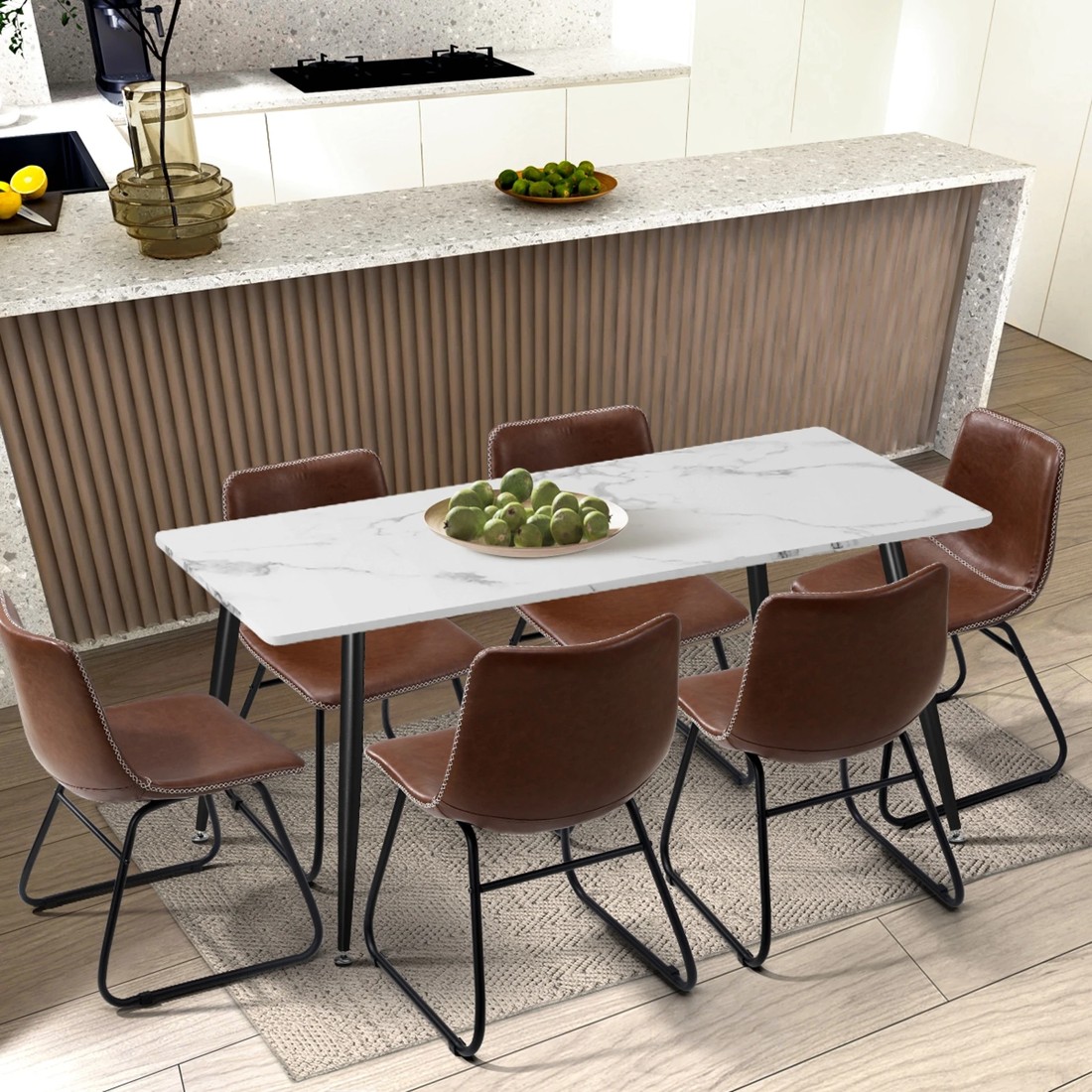 3 Oikiture 2x Dining Chairs Kitchen Chair Lounge Retro Padded Seat Pu
 - Brown, 3 of 10