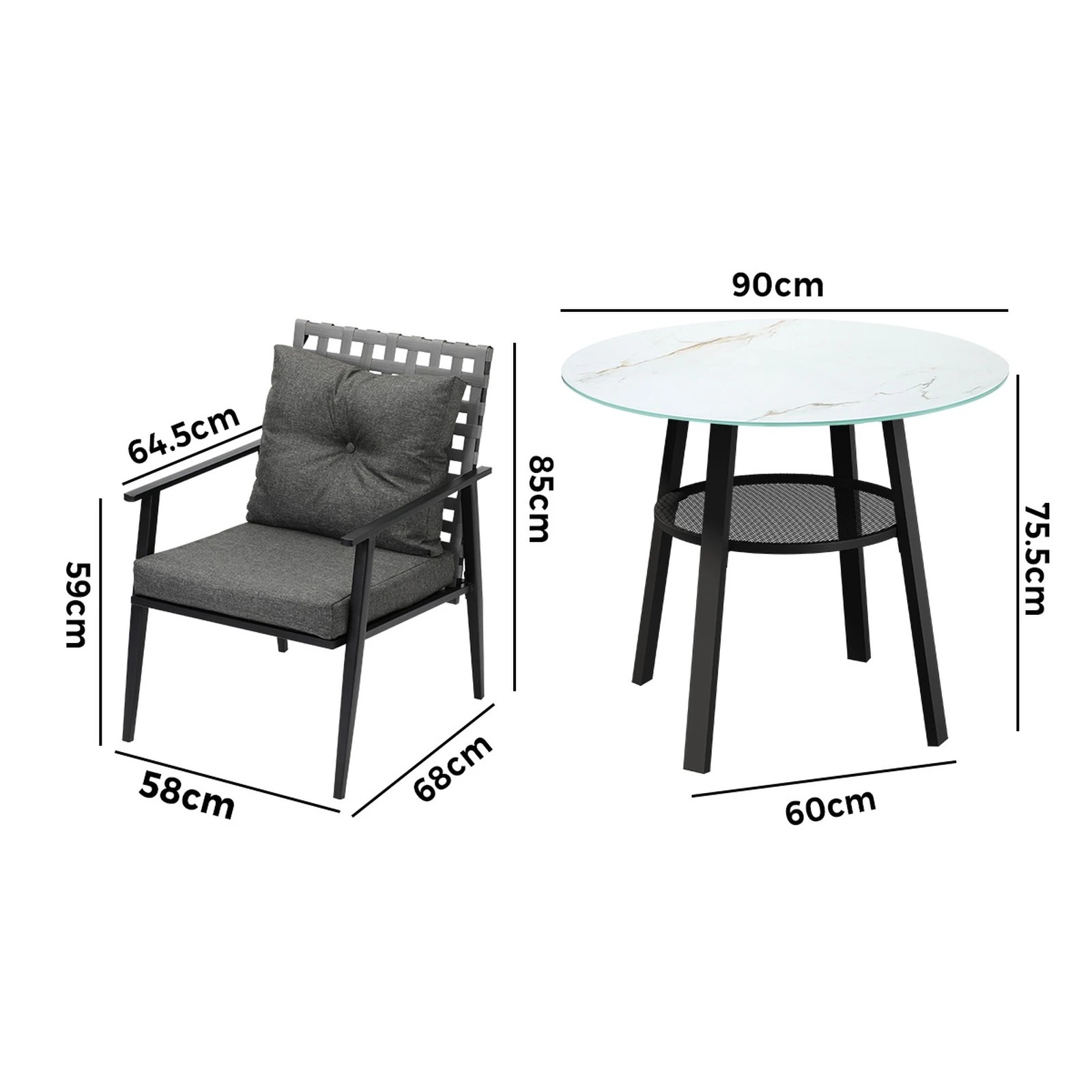 2 Livsip Outdoor Dining Set 2 Seater Patio Furniture Rattan Armchair Glass Table - Multi, 2 of 9