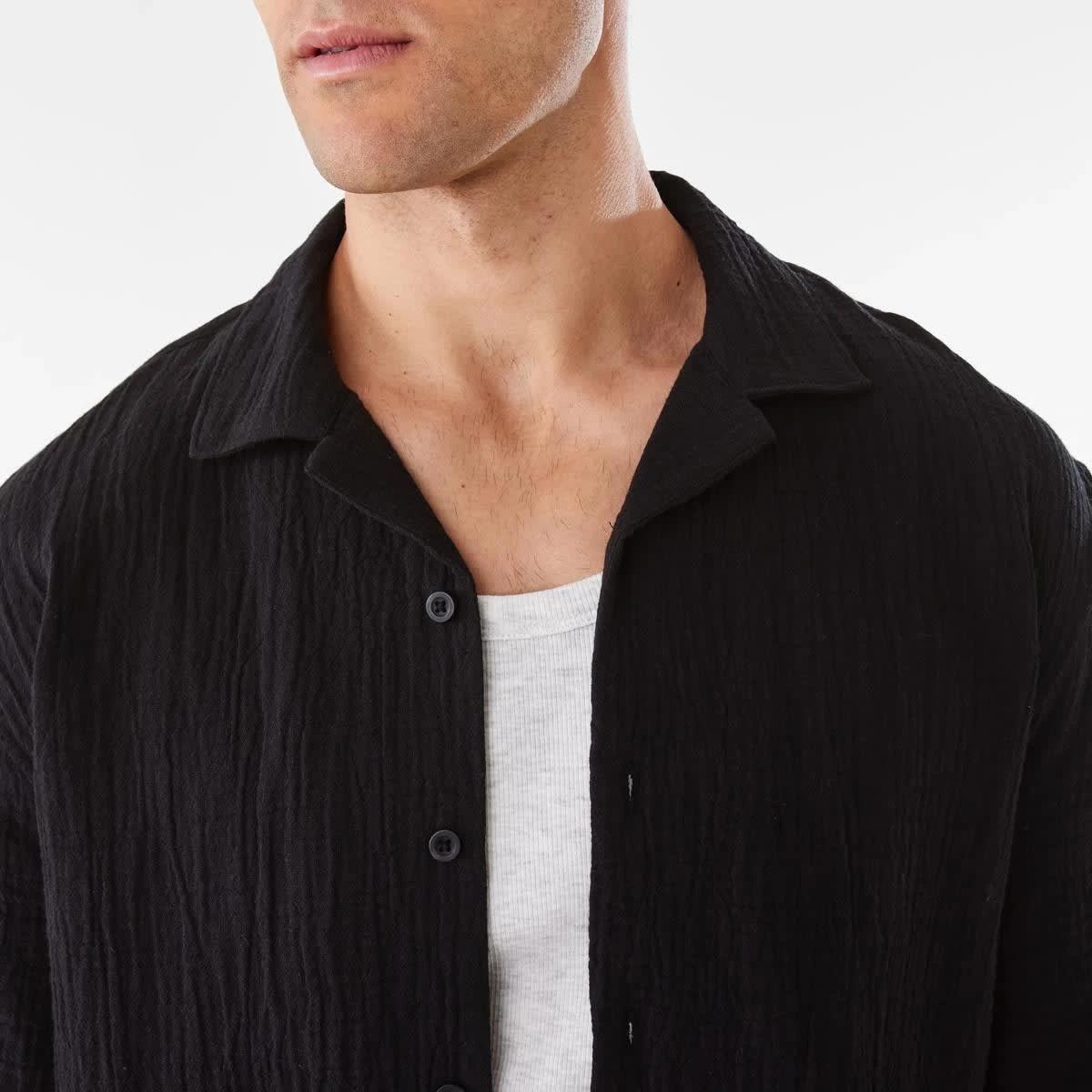 6 Short Sleeve Double Cloth Shirt BLACK, 6 of 7