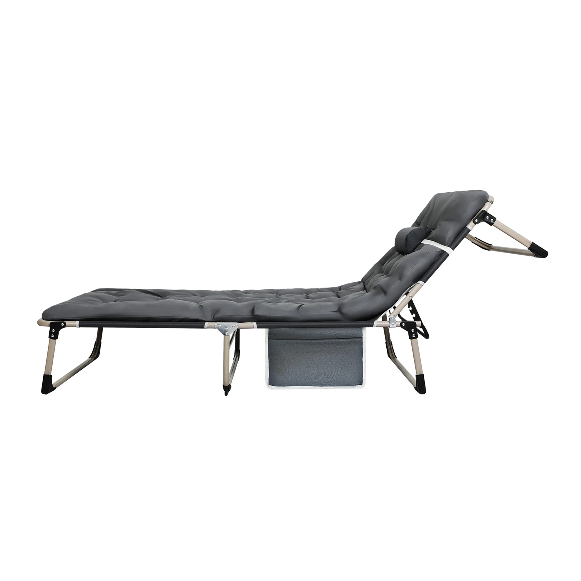 2 Levede Folding Bed 4 Positions Adjustable Portable Lounge - Grey, 2 of 9
