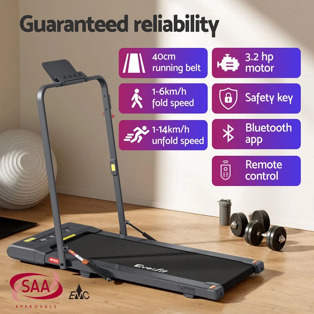 4 Everfit Treadmill Electric Walking Pad Under Desk Home Gym Fitness 400mm - Grey, 4 of 6