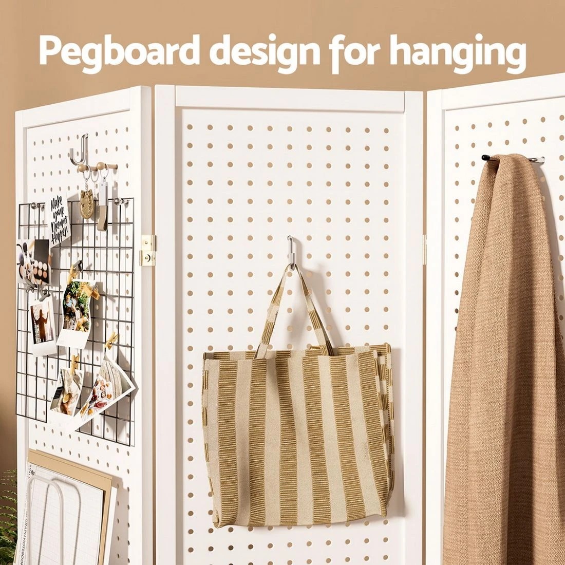 6 Artiss 4 Panel Room Divider Screen 164x170cm Pegboard - White, 6 of 7