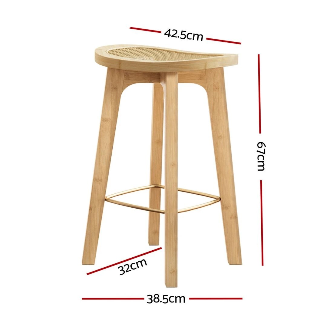 1 Artiss 2x Bar Stools Bamboo Rattan Stool Counter Chair Kitchen Barstools - Natural, 1 of 7
