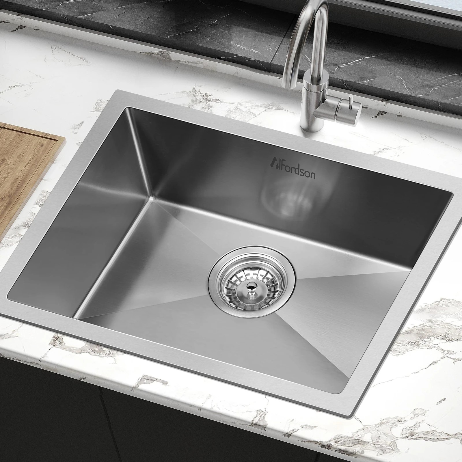 2 Alfordson Kitchen Sink 60x45cm Stainless Steel Basin Single Bowl - Silver, 2 of 8