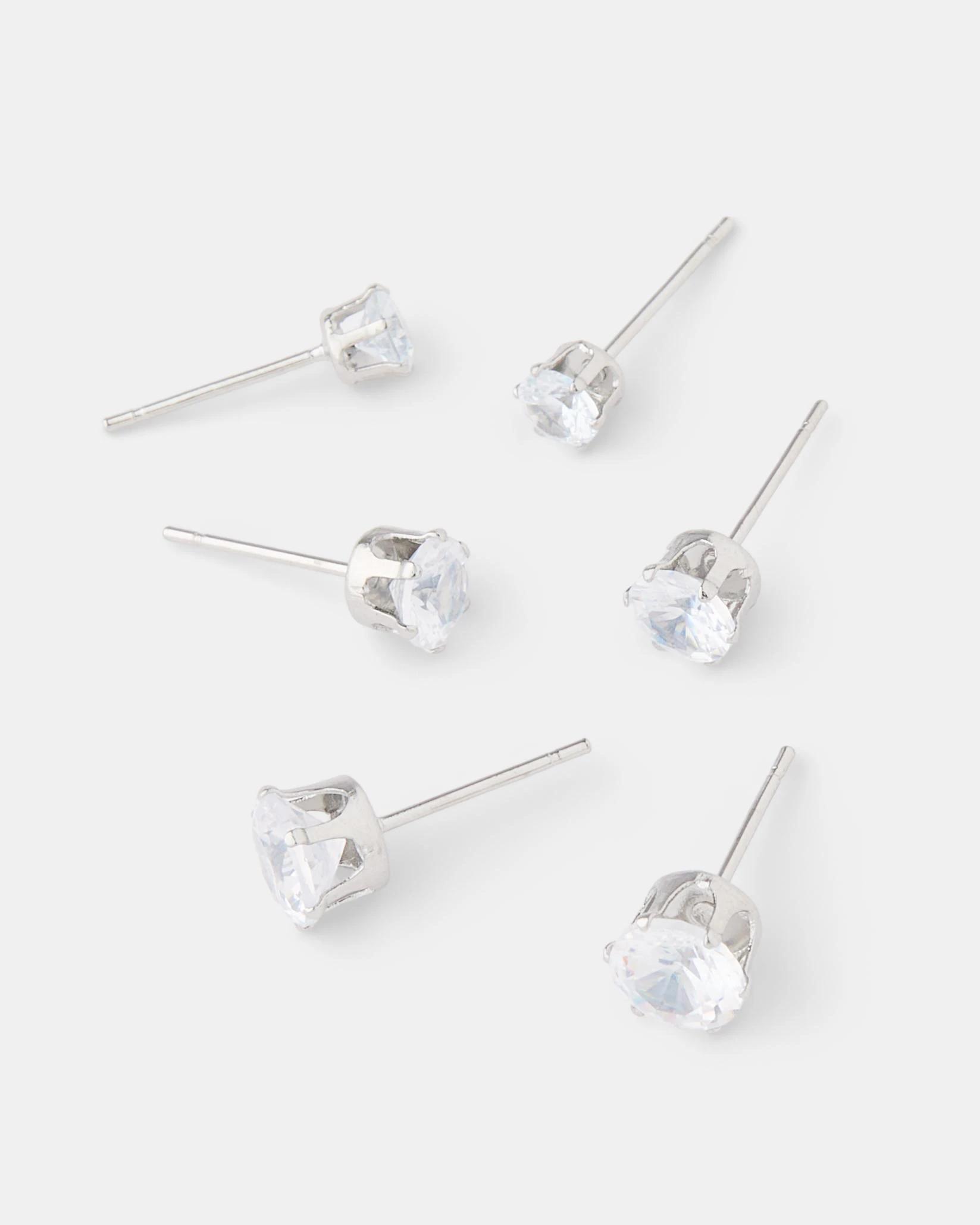 3 3 Pack Waterproof Stainless Steel Round Stud Earrings - Silver Tone Silver, 3 of 5