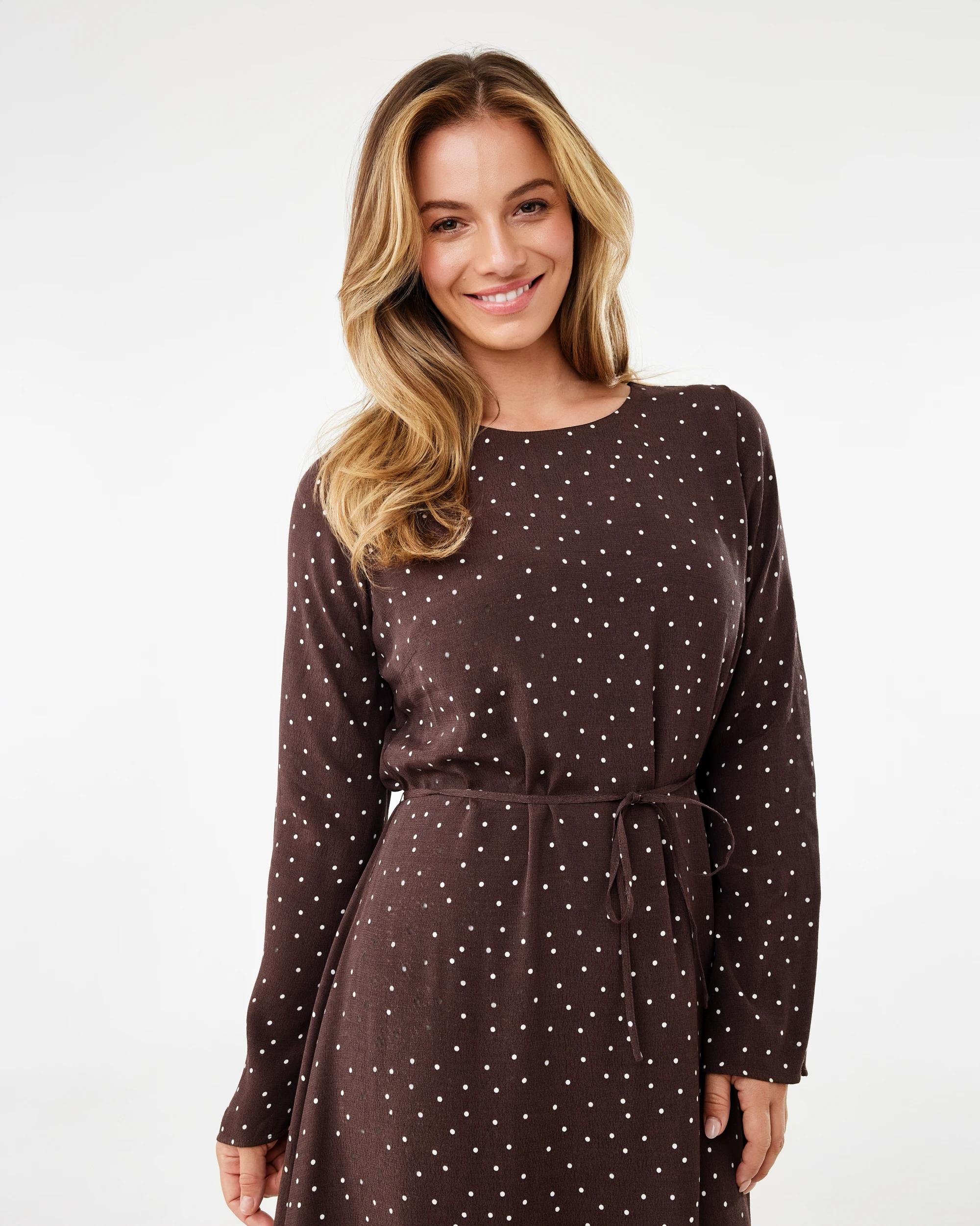 4 Long Sleeve Crepe Tie Waist Midi Dress Midspot Br, 4 of 6