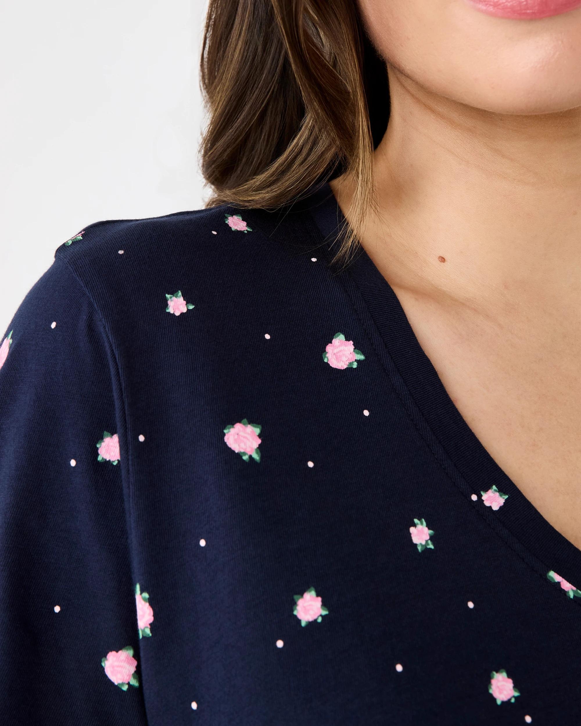 4 Cotton V-Neck Nightie Navy Ditsy, 4 of 6
