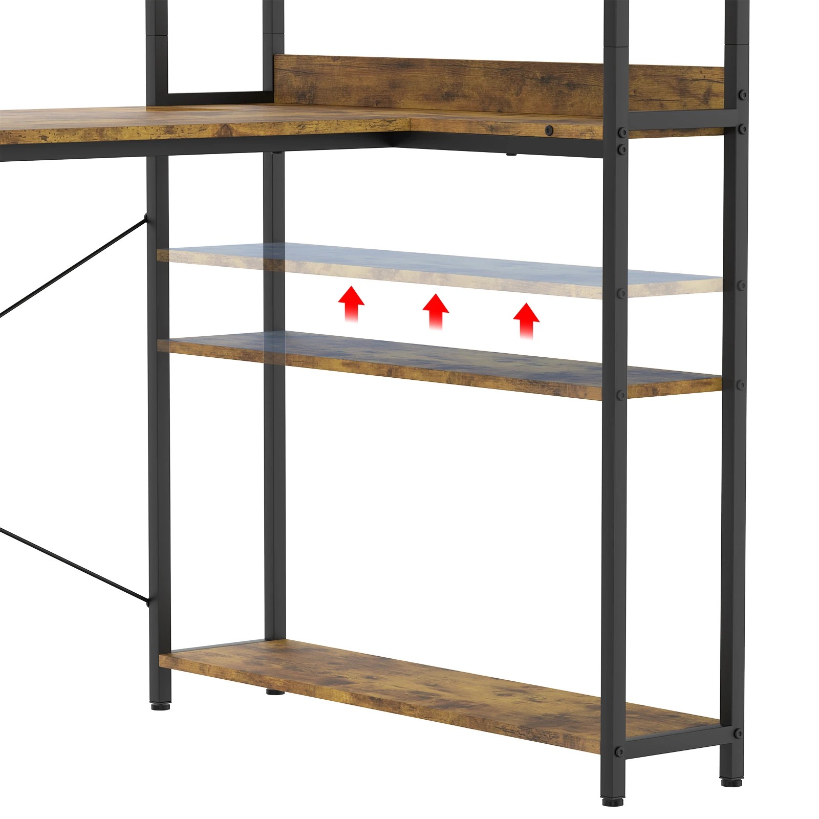 6 Advwin 110cm L Shaped Computer Desk With Reversible Storage Shelves Corner Desk - Brown, 6 of 8