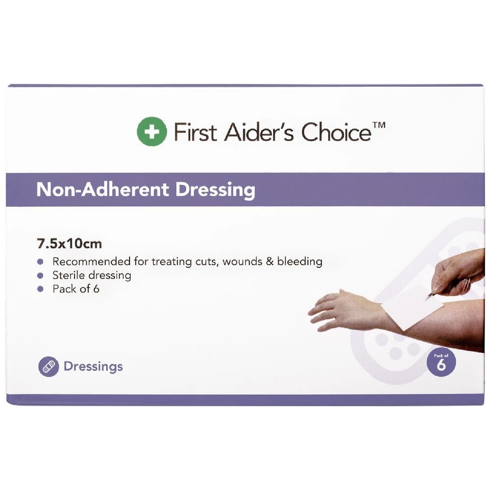 1 First Aider’s Choice 7.5x10cm Non-Adherent Dressing 6 Pack, 1 of 4