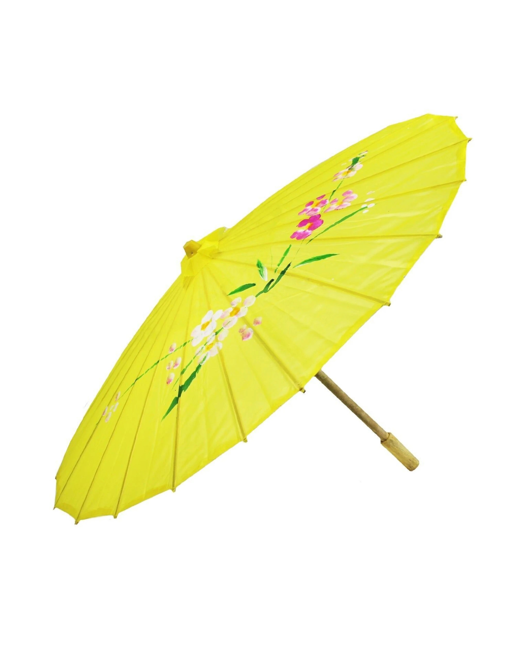 1 BR Costumes Bamboo Parasol Umbrella Japanese Flower Pattern - Yellow