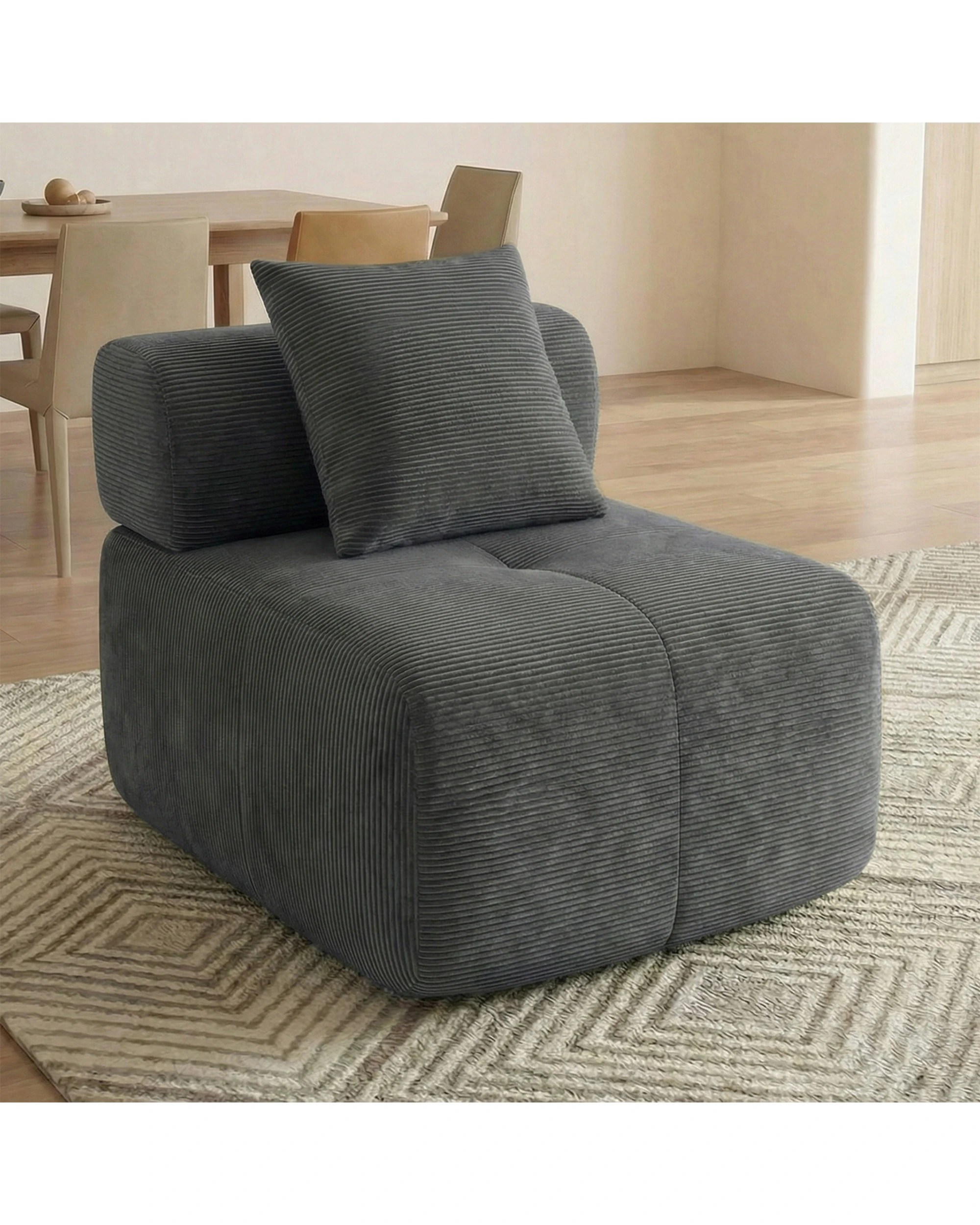 4 Advwin Armless Corduroy Fabric Modular Sponge Cloud Sofa Chair - Grey, 4 of 4
