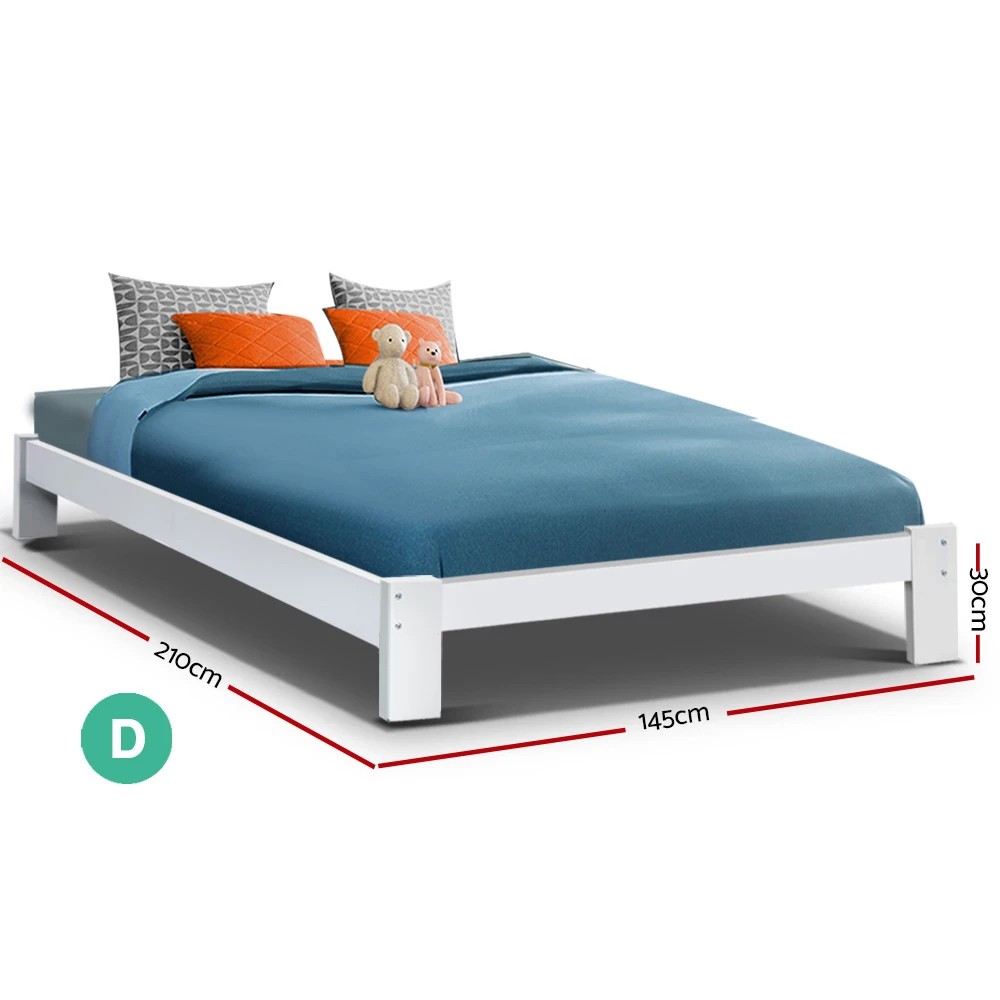2 Artiss Bed Frame Double Size Wooden - White, 2 of 8