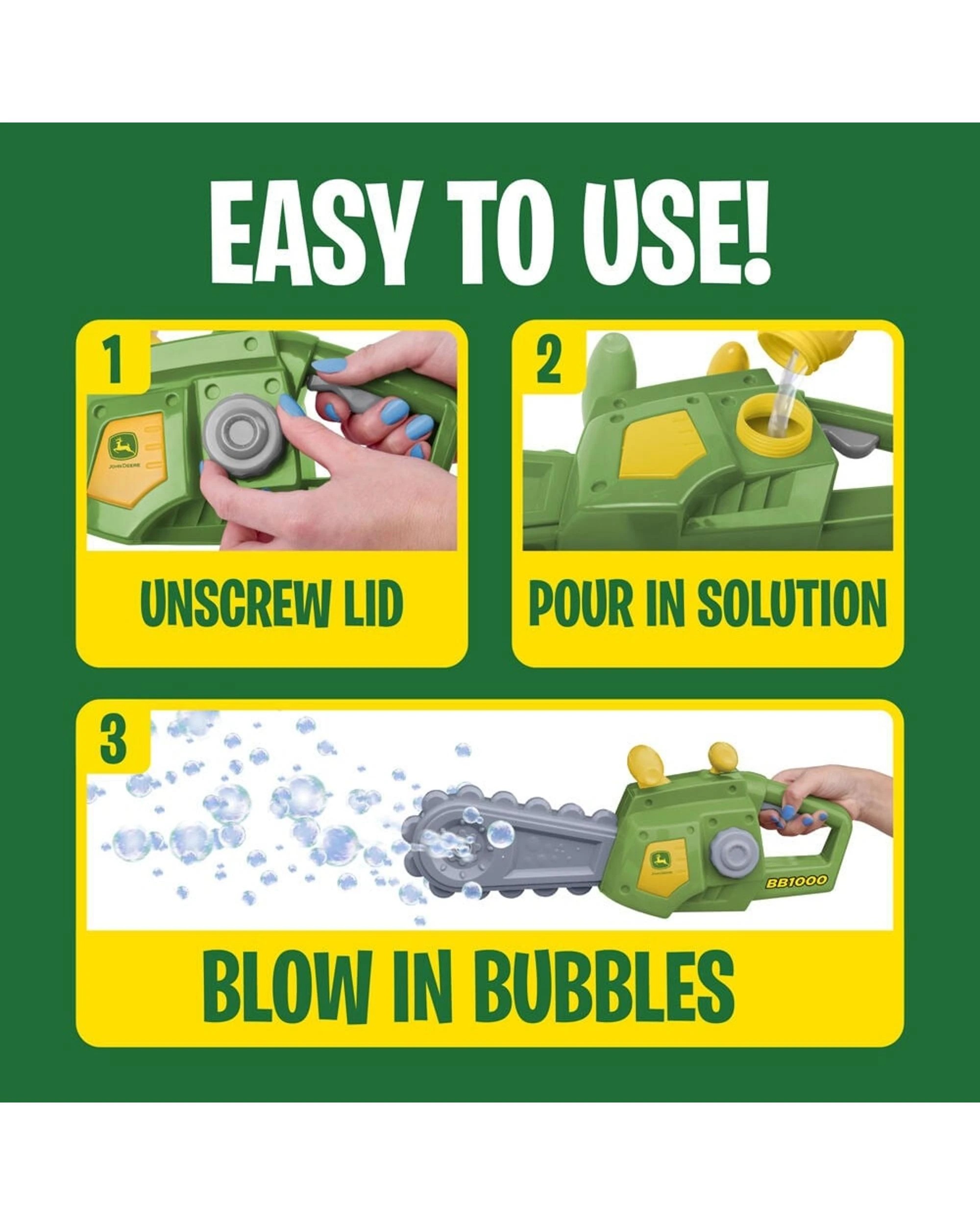 8 John Deere Motorised Bubble 'N' Fun Chainsaw Bubble Machine, 8 of 8