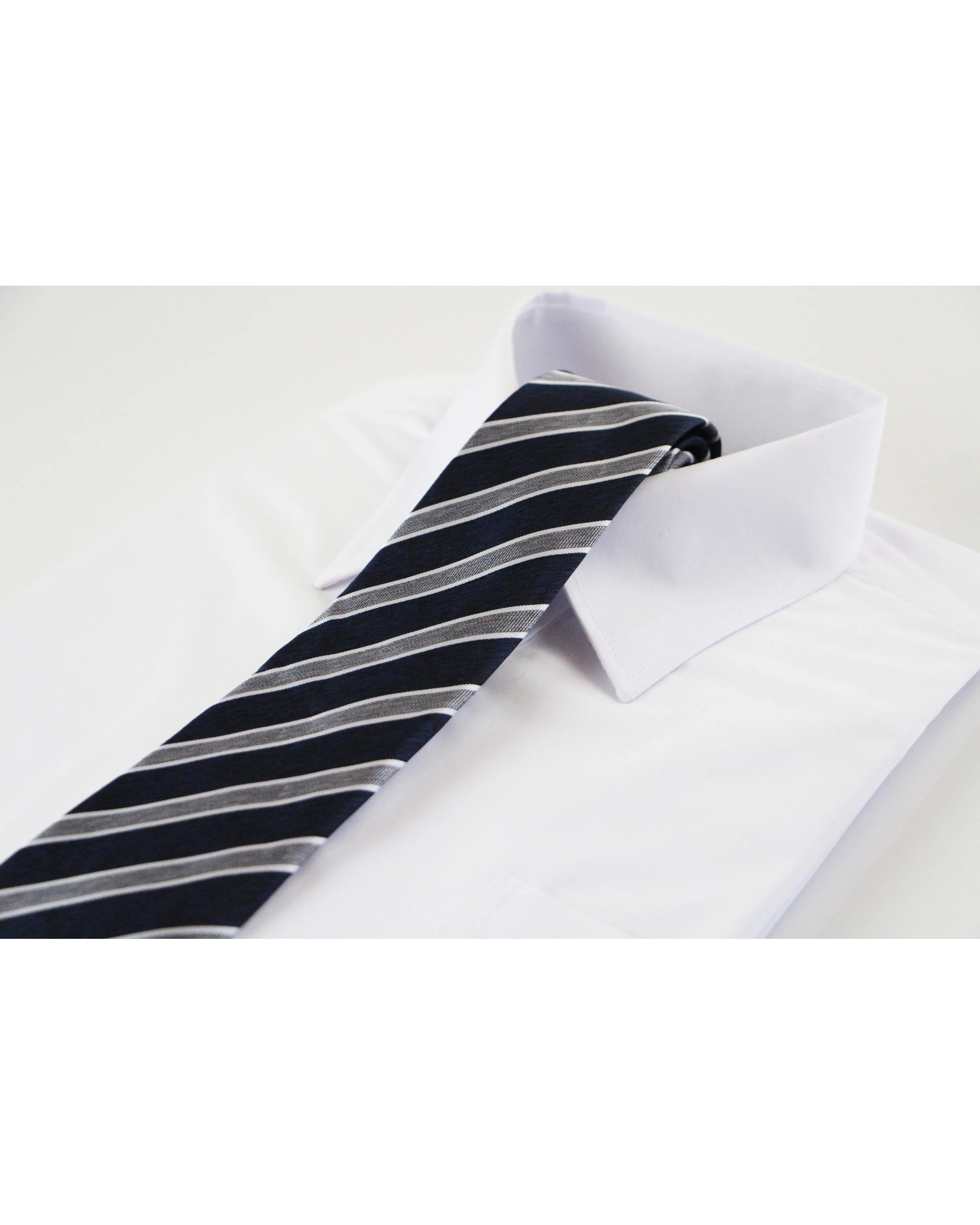 1 Zasel Mens Navy, Black, White & Grey Striped Patterned 8cm Neck Tie, 1 of 2