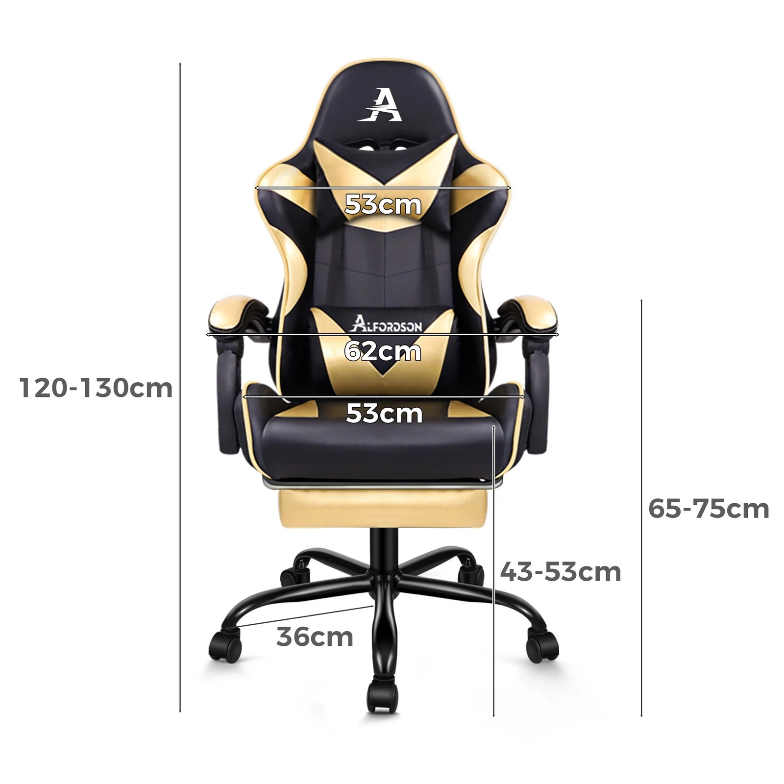 3 Alfordson Gaming Chair Office Massage Computer Racing Seat PU Leather - Gold, 3 of 10