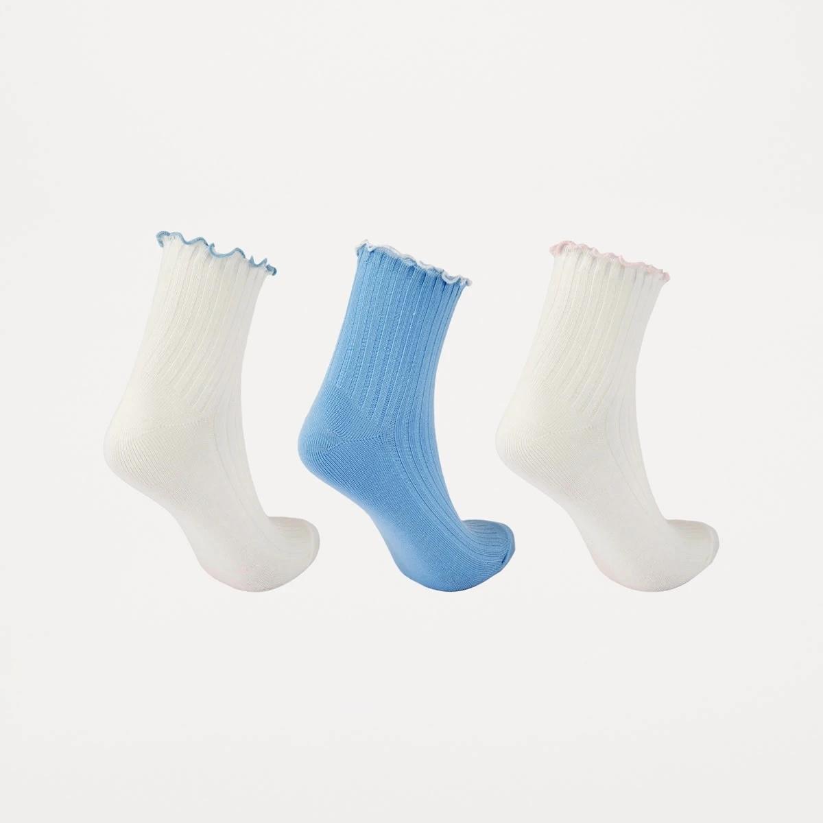 2 3 Pack Frill Quarter Crew Embroidery Socks CROISSANT SKYWAY, 2 of 3