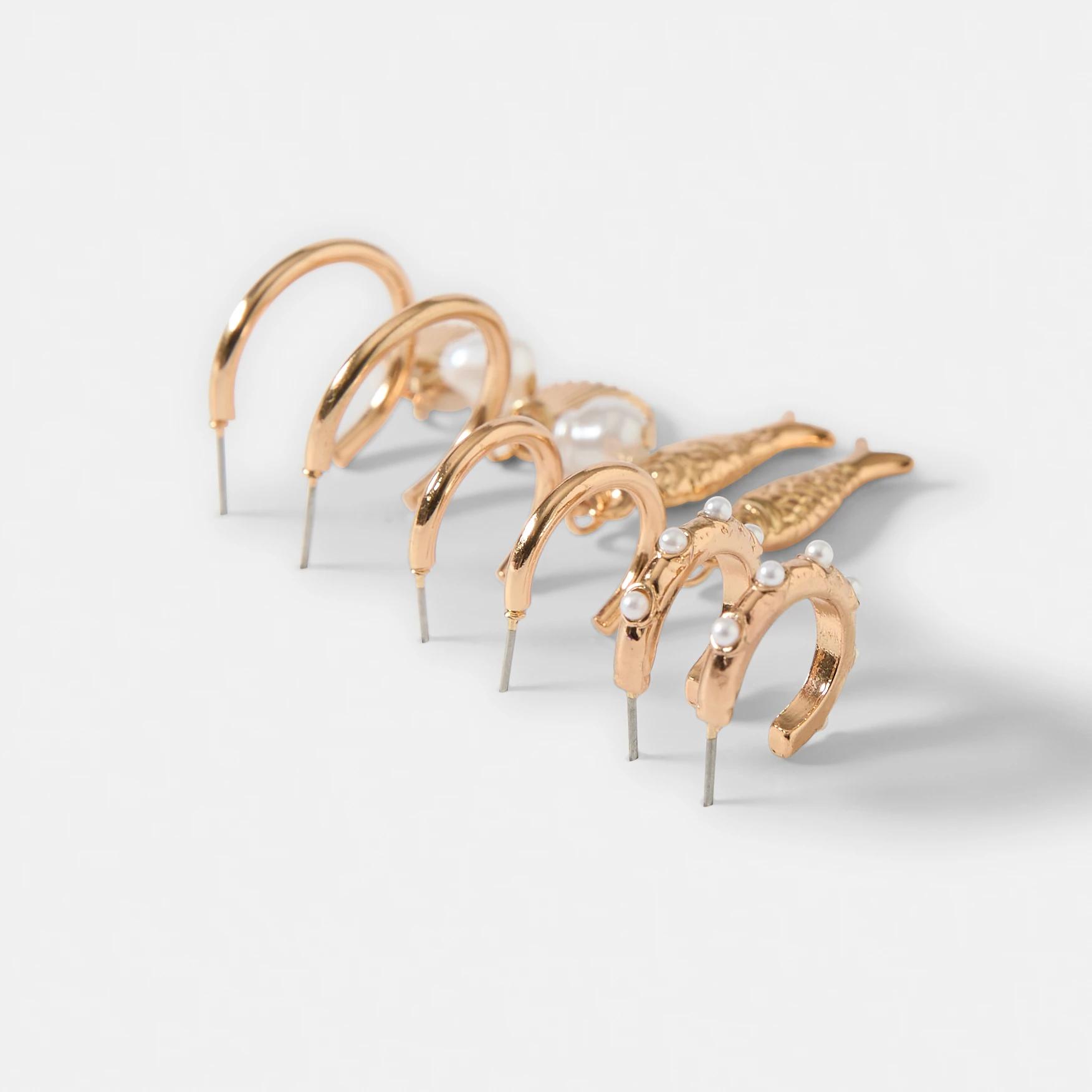 2 3 Pack Sardine and Shell Earrings - Gold Tone GOLD, 2 of 5