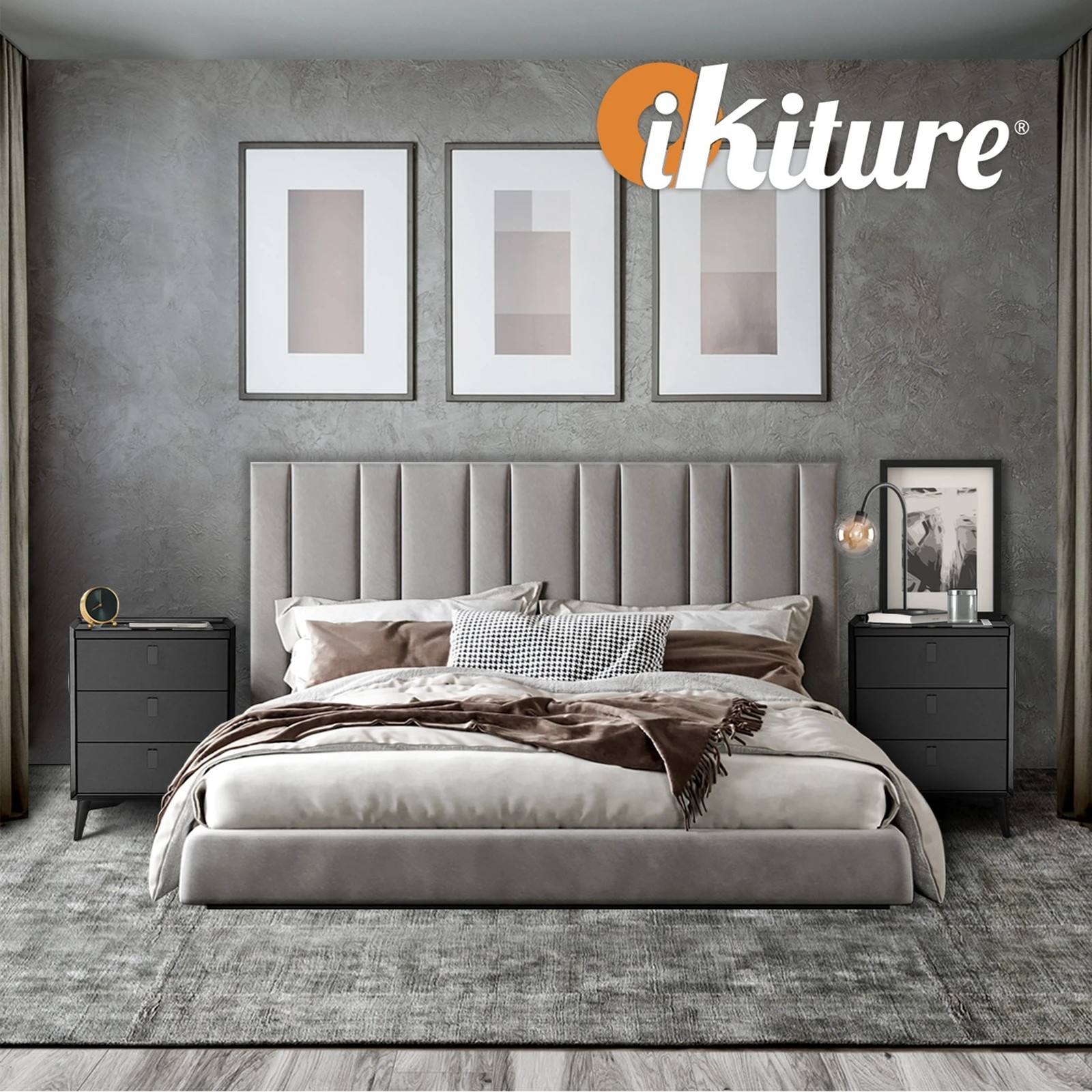 5 Oikiture Smart Bedside Table Wireless Charging Led Lights 3 Drawers
 - Black, 5 of 6