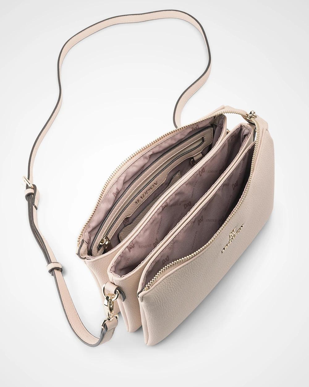 3 Madison Accessories Avery 3 Compartment Crossbody Bag with 2 Straps NUDE, 3 of 4