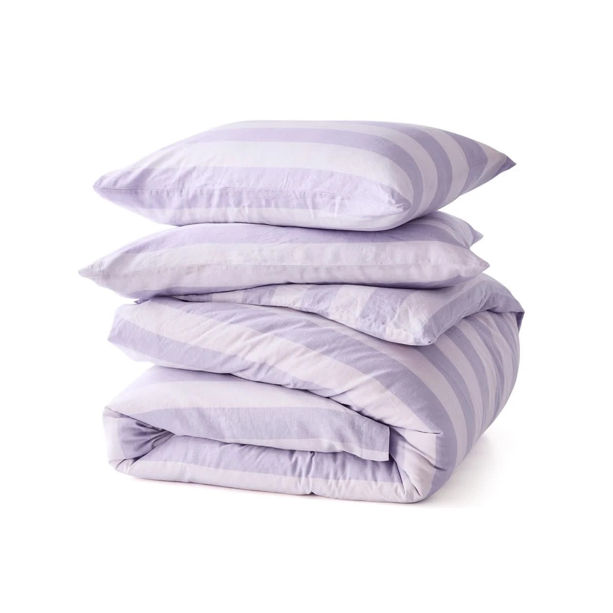 5 Stripe Linen Cotton Quilt Cover Set - Queen Bed, Lilac, 5 of 7