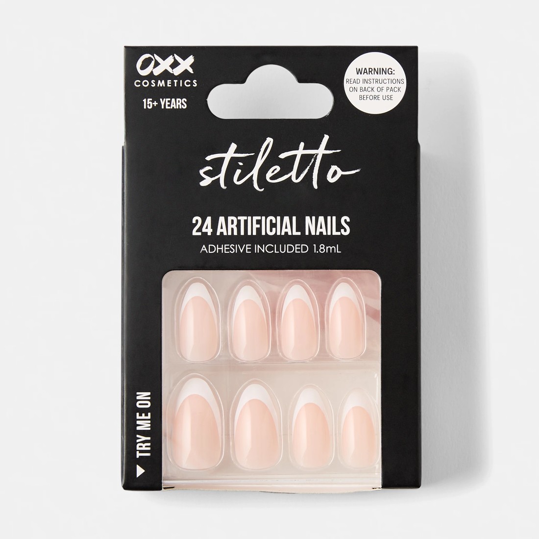 1 OXX Cosmetics 24 Pack Artificial Nails with Adhesive - Stiletto Shape, French Tip, 1 of 5