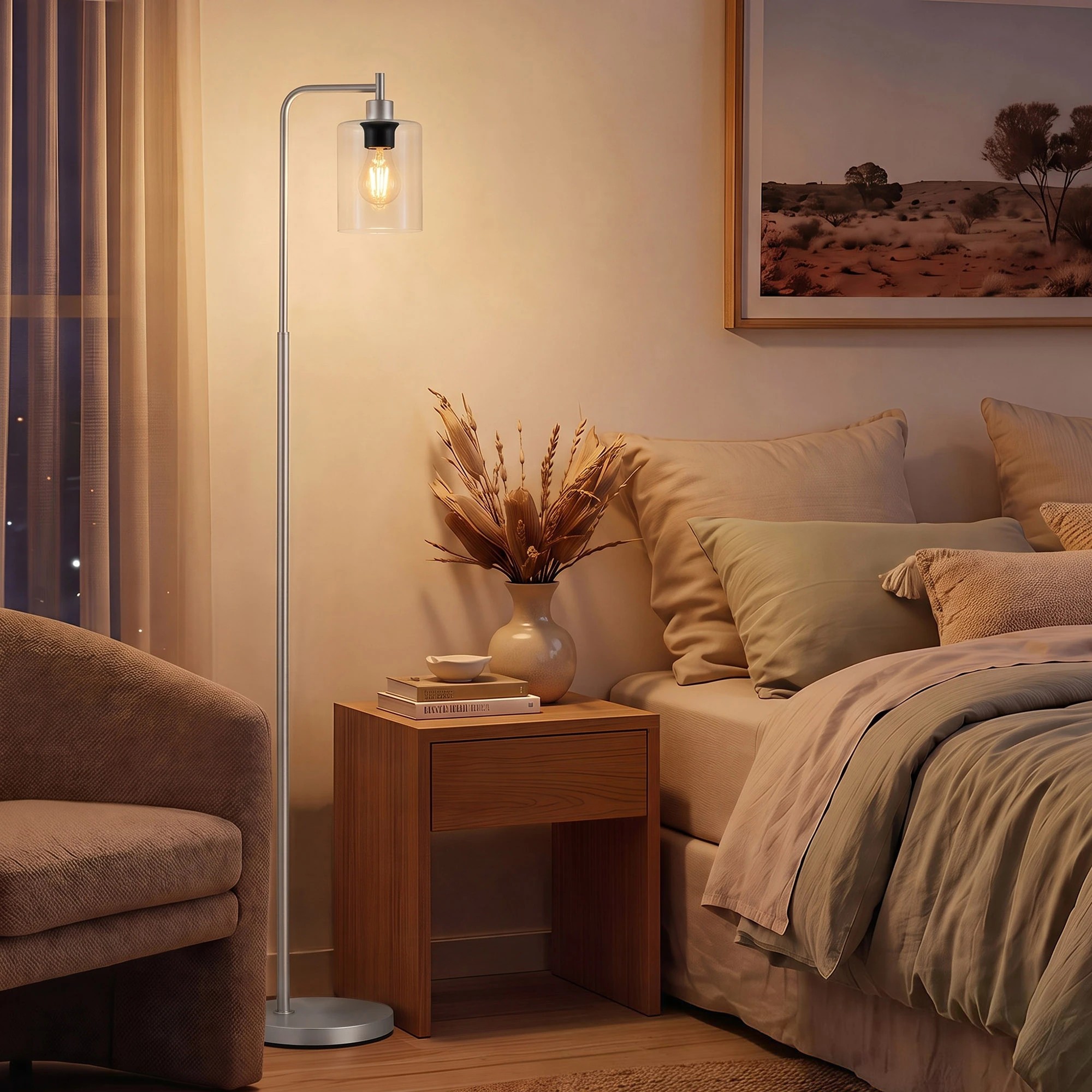 8 Artiss Modern Floor Lamp Tall Standing Light with Glass Shade for Living Room E27 - Silver, 8 of 9
