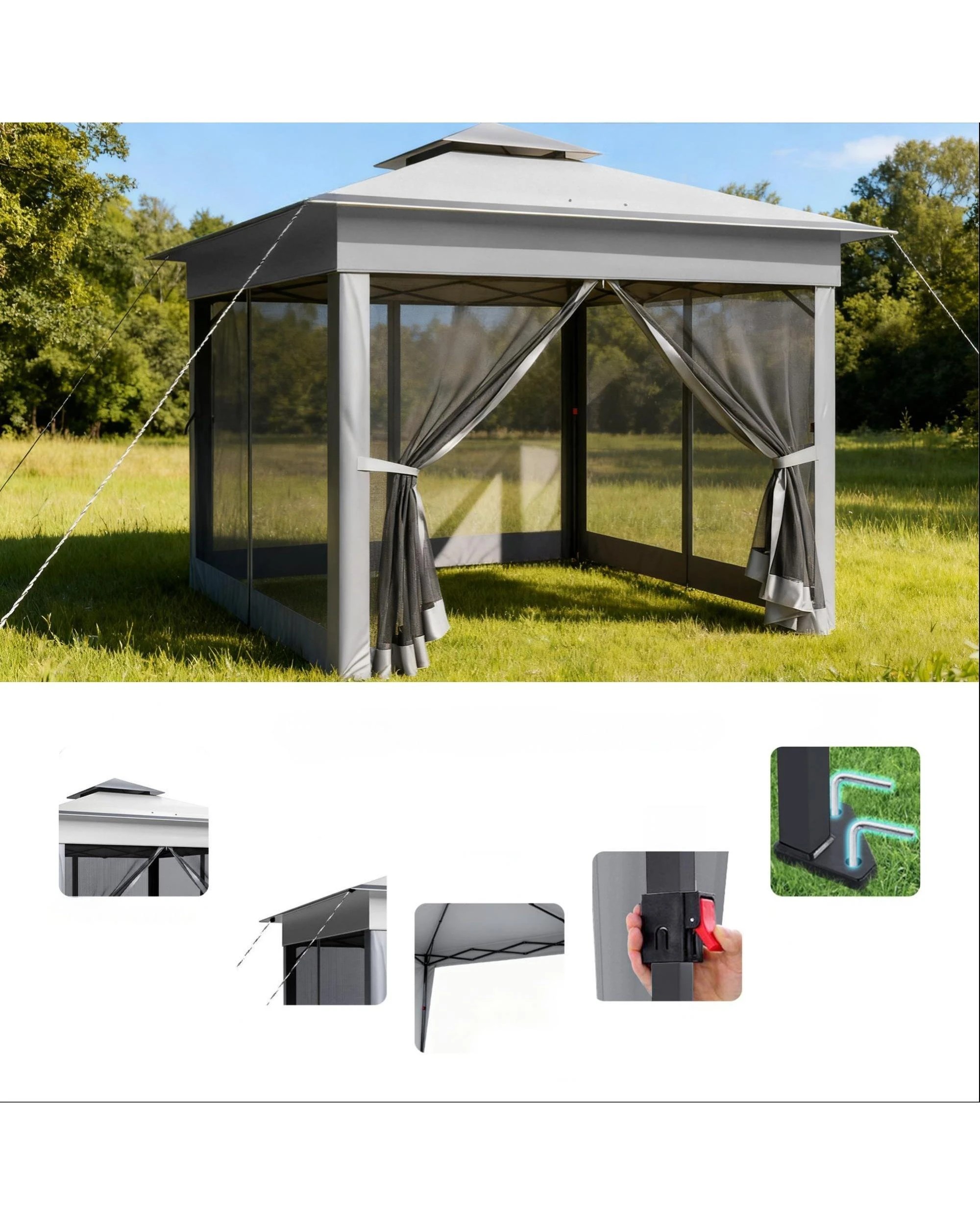 3 Advwin 3.3x3.3m Gazebo Marquee Pop-up Folding Canopy with 4 Mesh Panels, 3 of 7